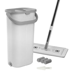 Mop and Bucket with Wringer Set, Wet & Dry Use, Flat Mop and Bucket System with 3 Washable Microfiber Pads, Flat Mop with Stainless Steel Handle, Mop Bucket Set for Hardwood Tile Vinyl