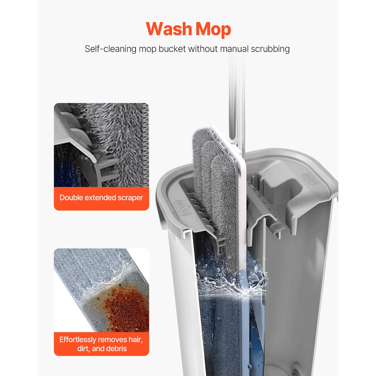 Mop and Bucket with Wringer Set, Wet & Dry Use, Flat Mop and Bucket System with 3 Washable Microfiber Pads, Flat Mop with Stainless Steel Handle, Mop Bucket Set for Hardwood Tile Vinyl