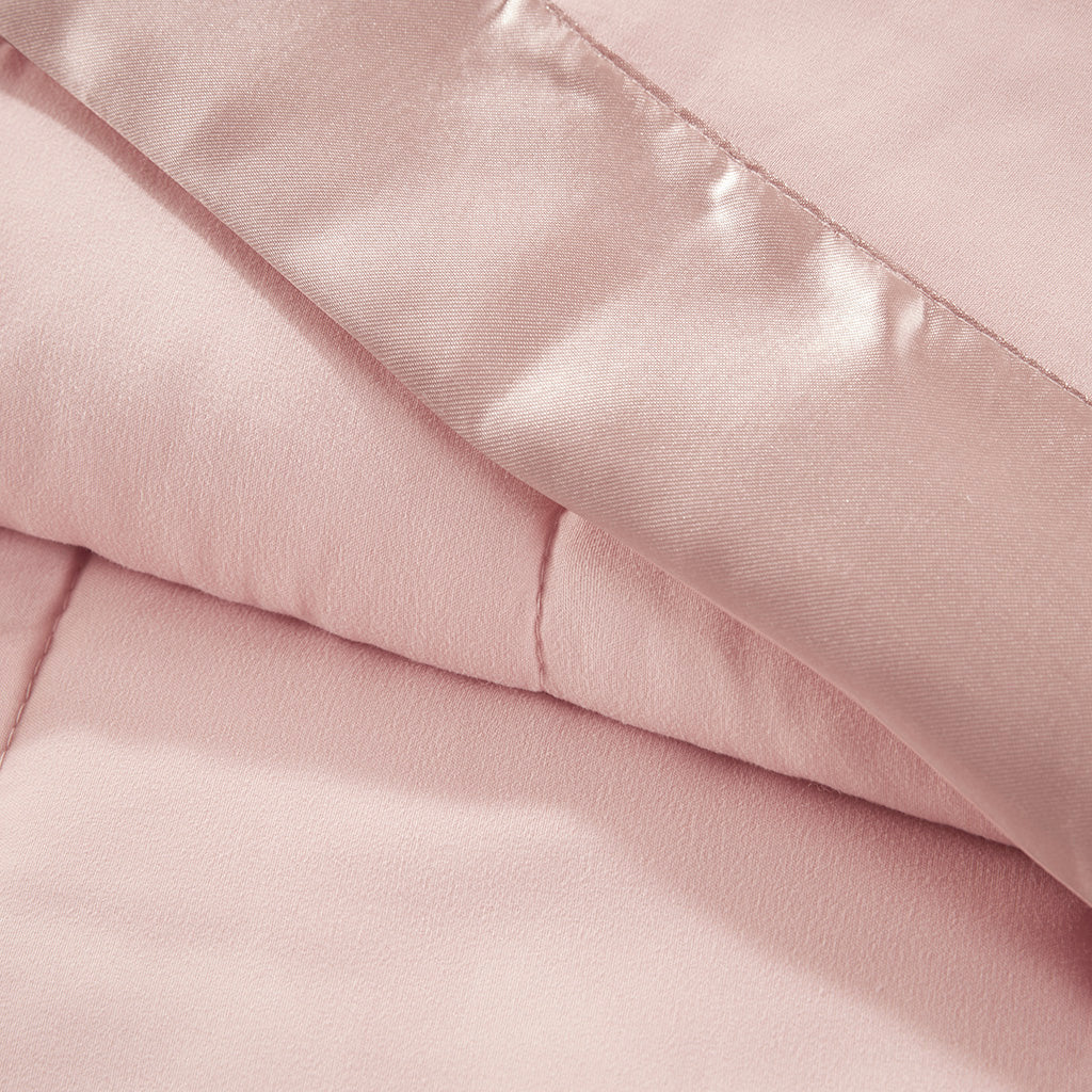Lightweight Down Alternative Blanket with Satin Trim Blush Full/Queen