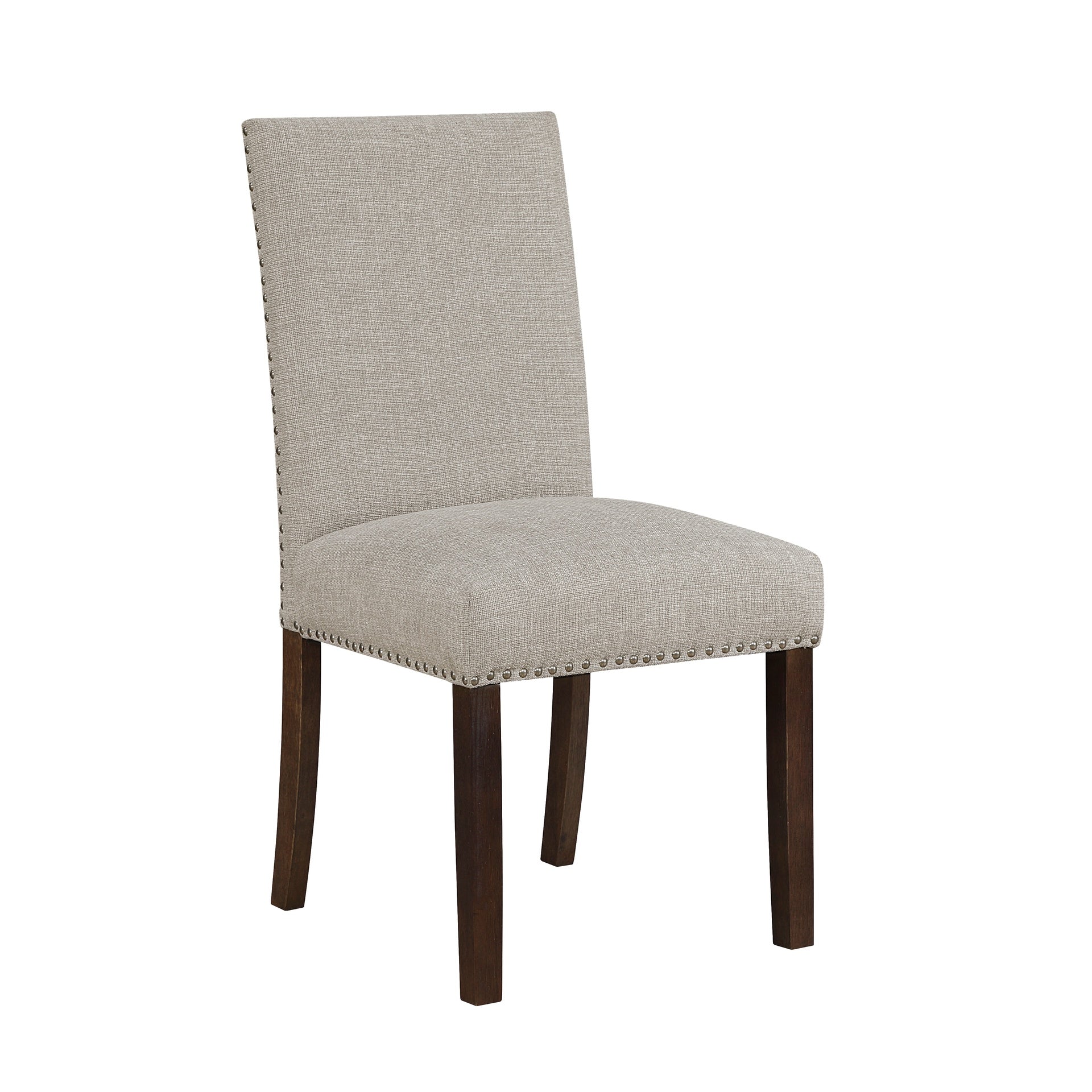 Taupe Brown Dining Chairs Set of 2, Full Upholstered Comfort Seat Back Nailhead Trim Wooden Dining Furniture