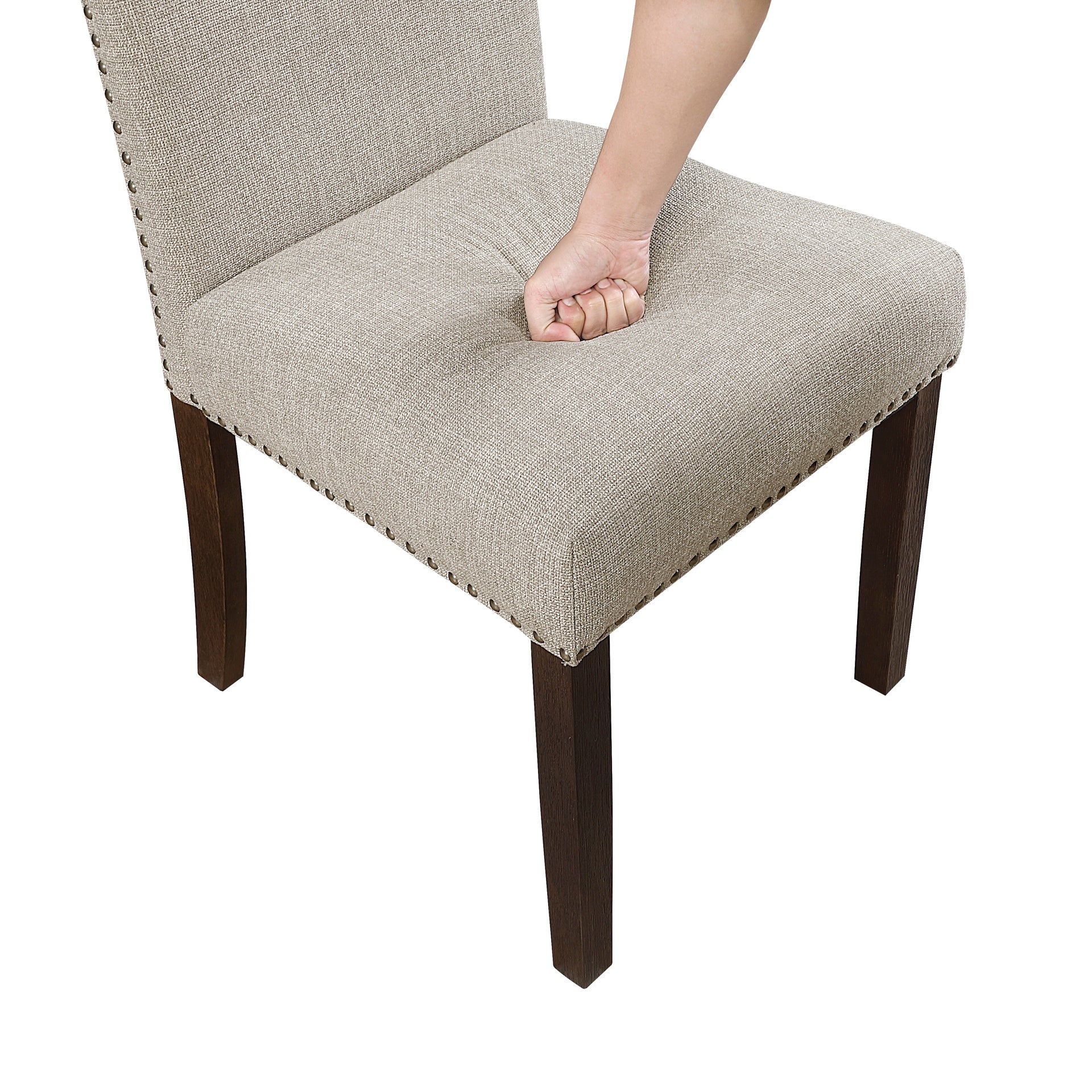 Taupe Brown Dining Chairs Set of 2, Full Upholstered Comfort Seat Back Nailhead Trim Wooden Dining Furniture