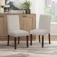 Taupe Brown Dining Chairs Set of 2, Full Upholstered Comfort Seat Back Nailhead Trim Wooden Dining Furniture