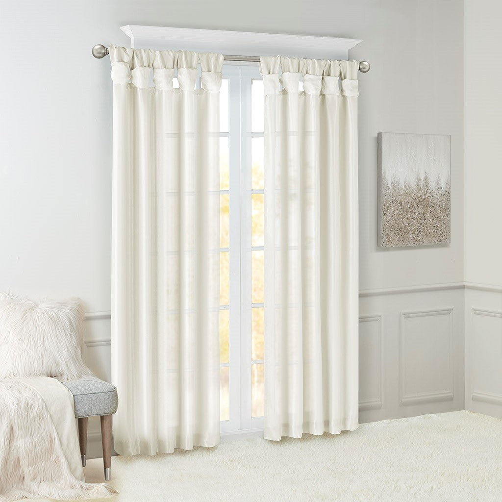 Twist Tab Lined Window Curtain Panel White 50x108"