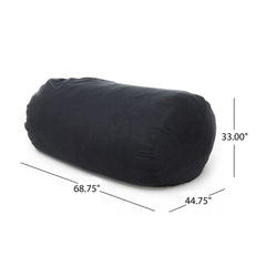 Lara 6.5 Foot Suede Cylindrical Bean Bag, Black