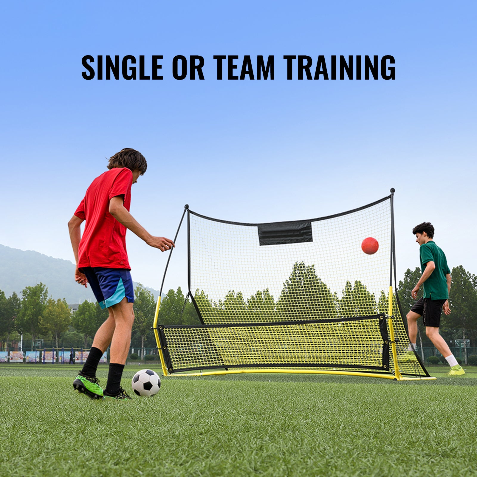 Soccer Trainer, 2-IN-1 Portable Soccer Rebounder Net, 71"x40" Iron Soccer Practice Equipment, Sports Football Rebounder Wall with Portable Bag, Perfect for Team Solo Training, Passing, Volley