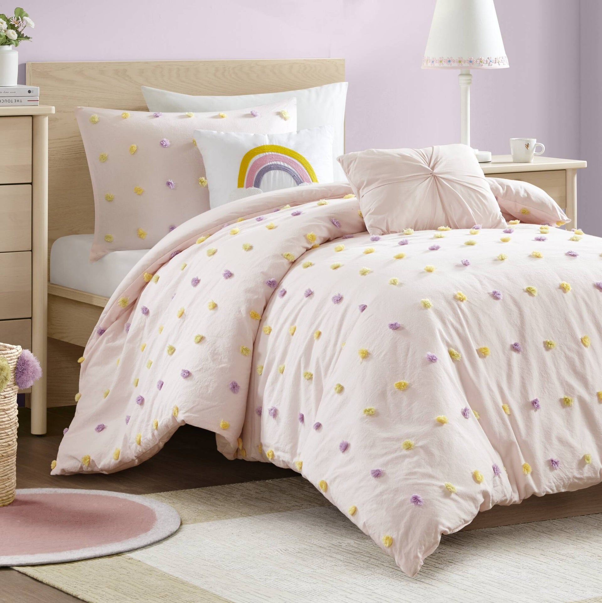 4PCS Twin/Twin XL Cotton Jacquard Pom Pom Comforter Set