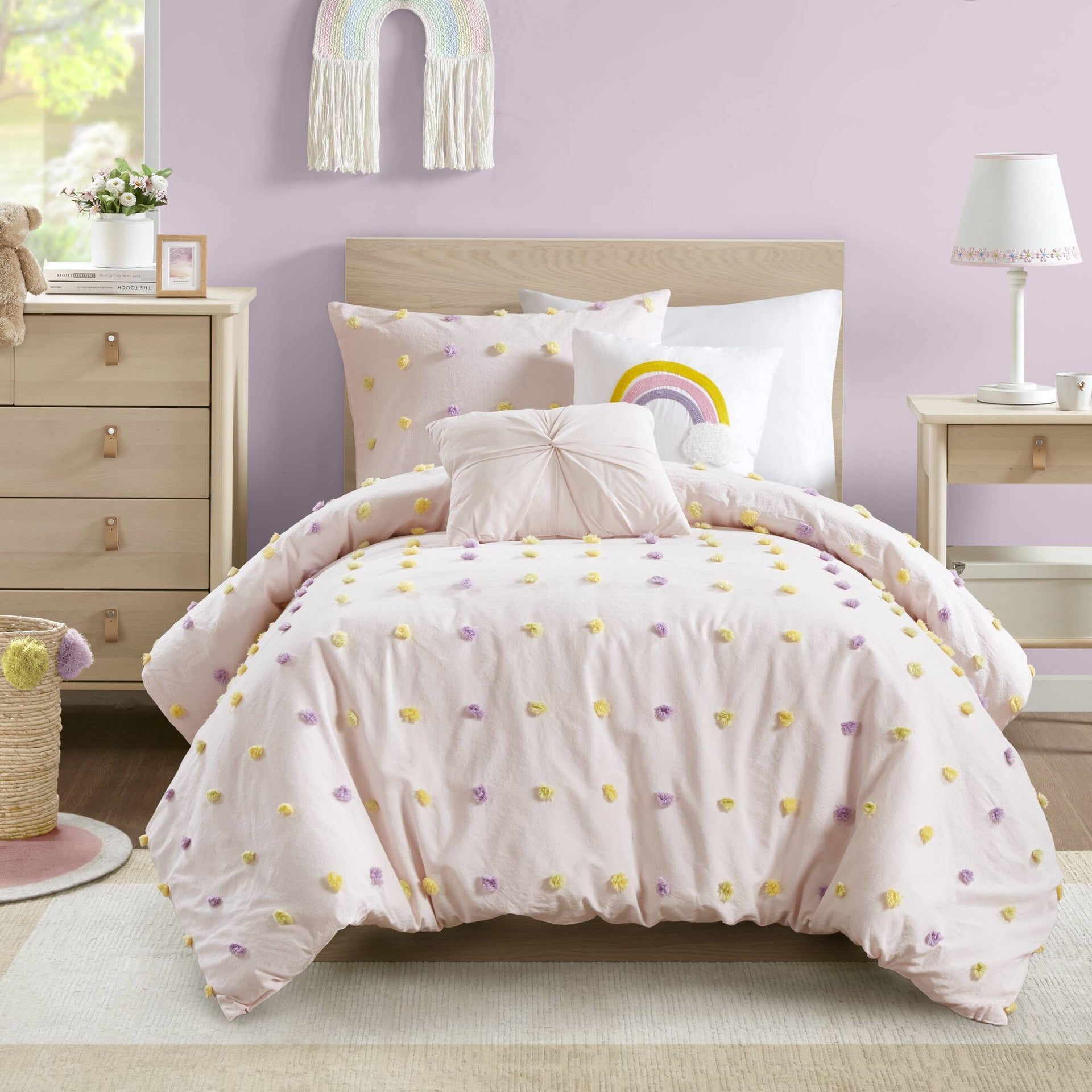 4PCS Twin/Twin XL Cotton Jacquard Pom Pom Comforter Set