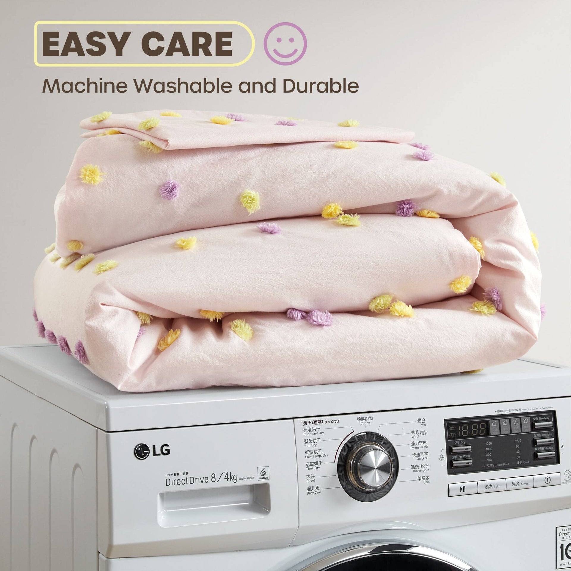 4PCS Twin/Twin XL Cotton Jacquard Pom Pom Comforter Set