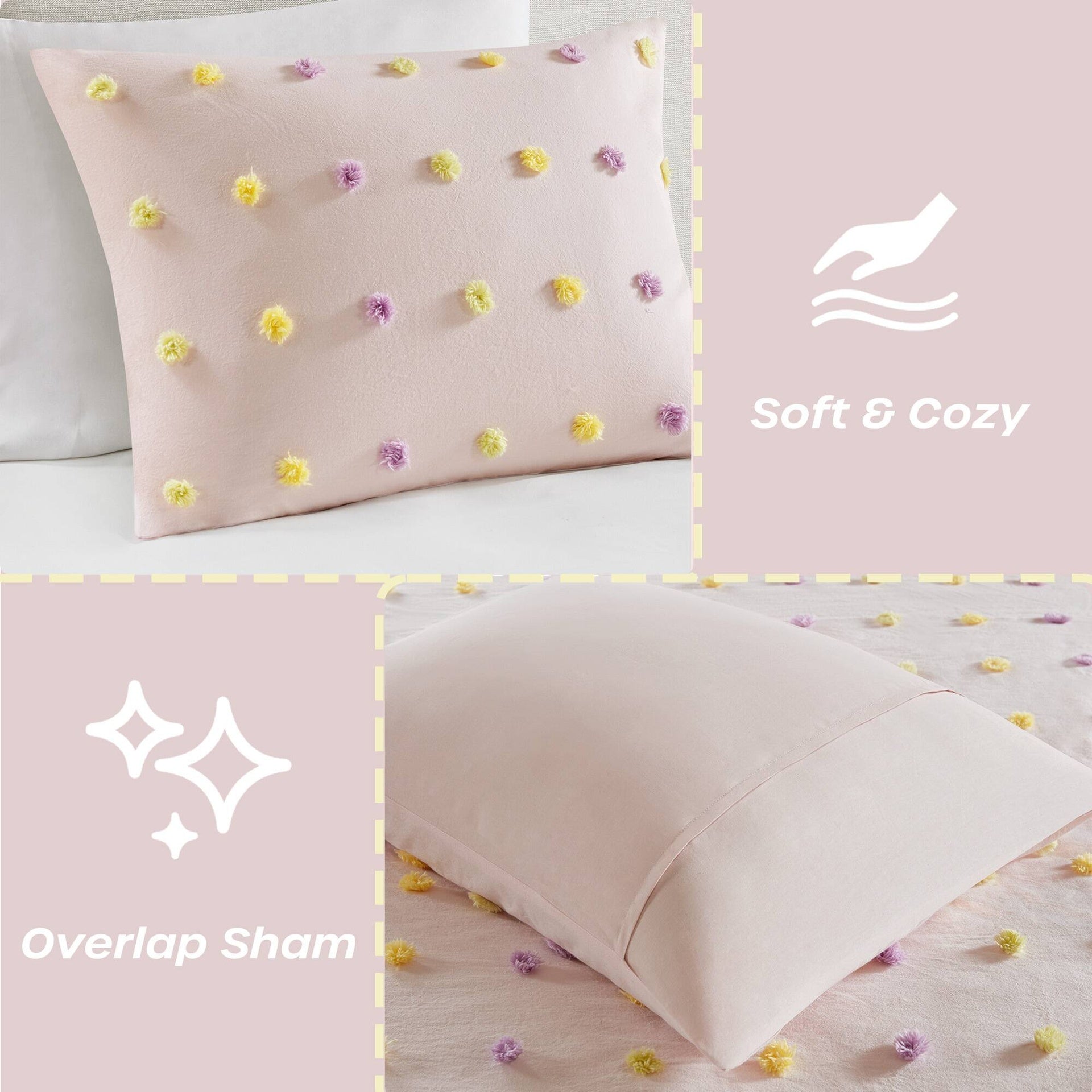 4PCS Twin/Twin XL Cotton Jacquard Pom Pom Comforter Set