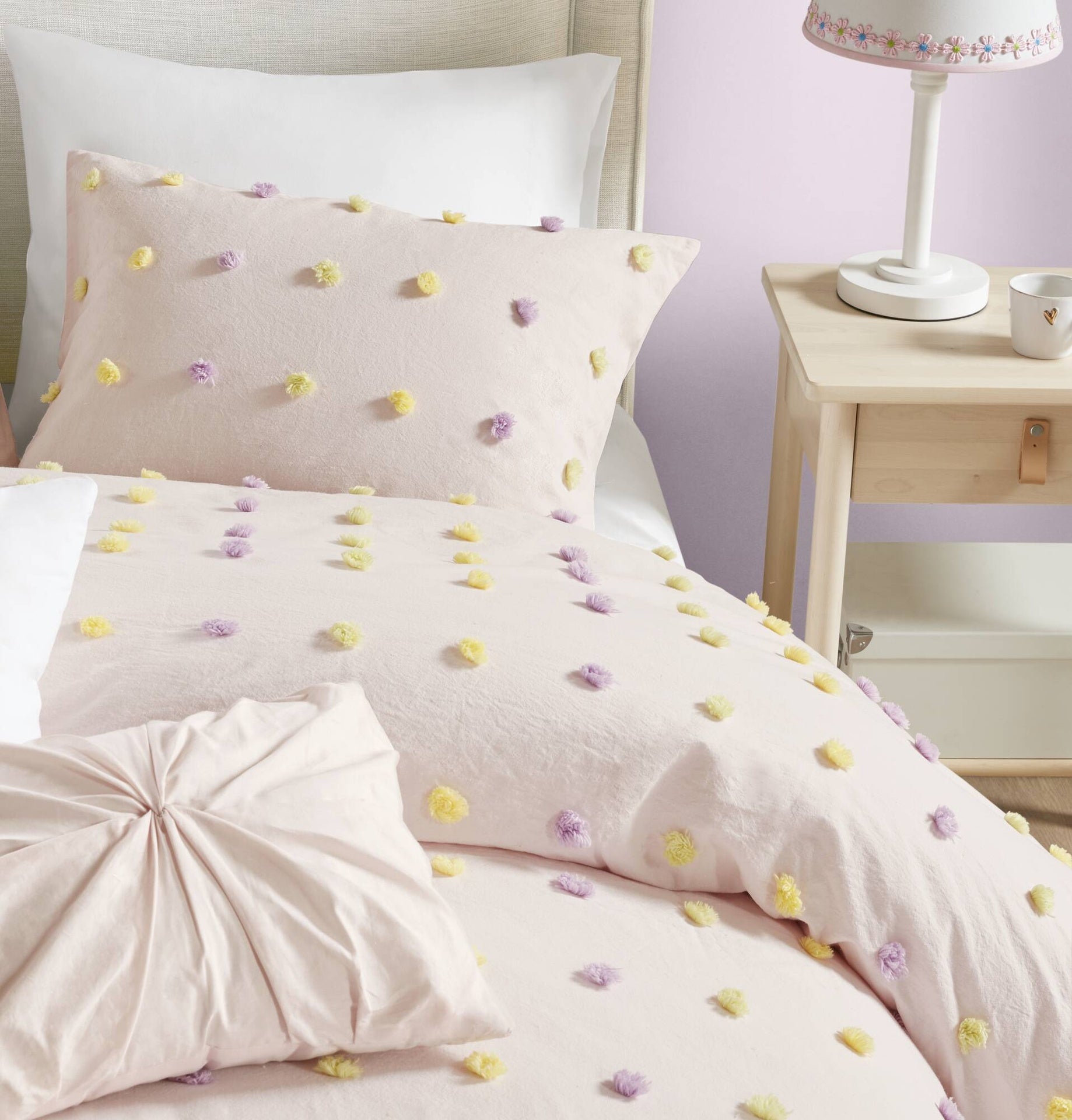 4PCS Twin/Twin XL Cotton Jacquard Pom Pom Comforter Set