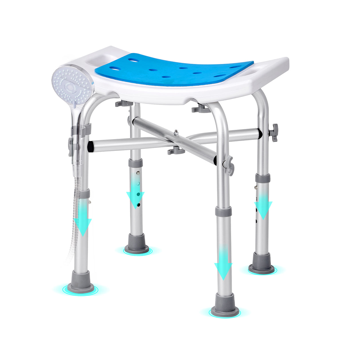 Shower Chair for Inside Shower, Adjustable Height Shower Stool with Crossbar Support, Shower Seat for Shower Tub, Non-Slip Bench Bathtub Stool Seat for Elderly Disabled Adults Handicap, 500 lbs