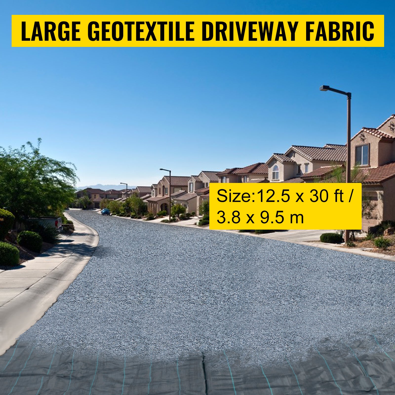 Geotextile Fabric, 12.5 x 30 ft 3.5oz Woven PP Driveway Drain Cloth w/ 600lbs Tensile Strength, Heavy Duty Underlayment for Soil Stabilization, Landscaping, Weed Barrier, 12.5FT30FT-3.5OZ, Black