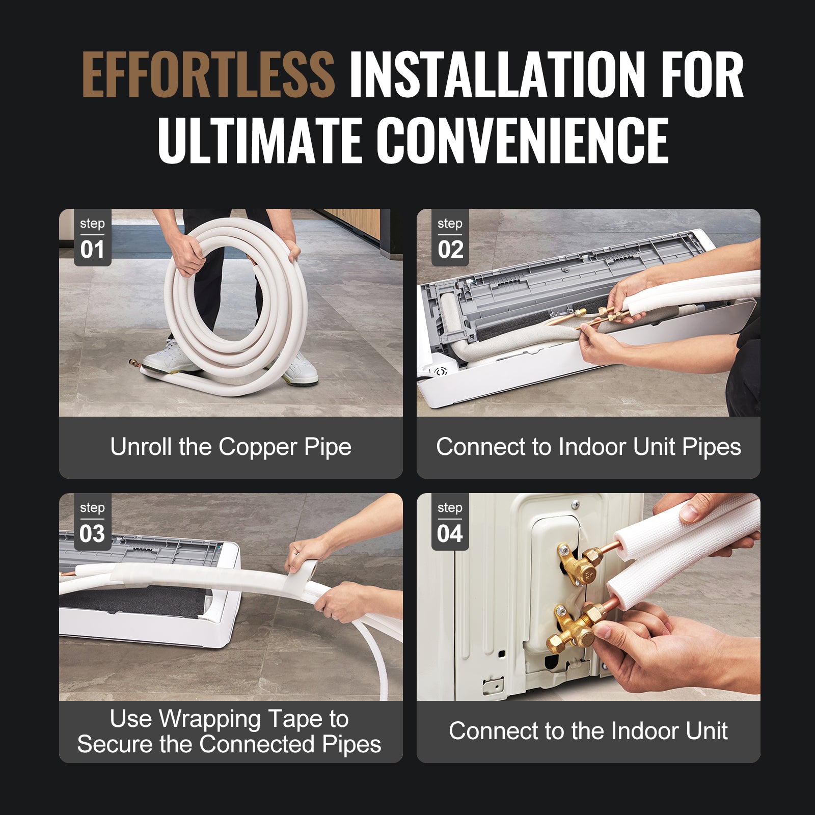 50FT Mini Split Line Set, 1/4" & 3/8" O.D Copper Pipes Tubing and Triple-Layer Insulation, for Mini Split Air Conditioning Refrigerant or Heating Pump Equipment & HVAC with Wrapping Strips.