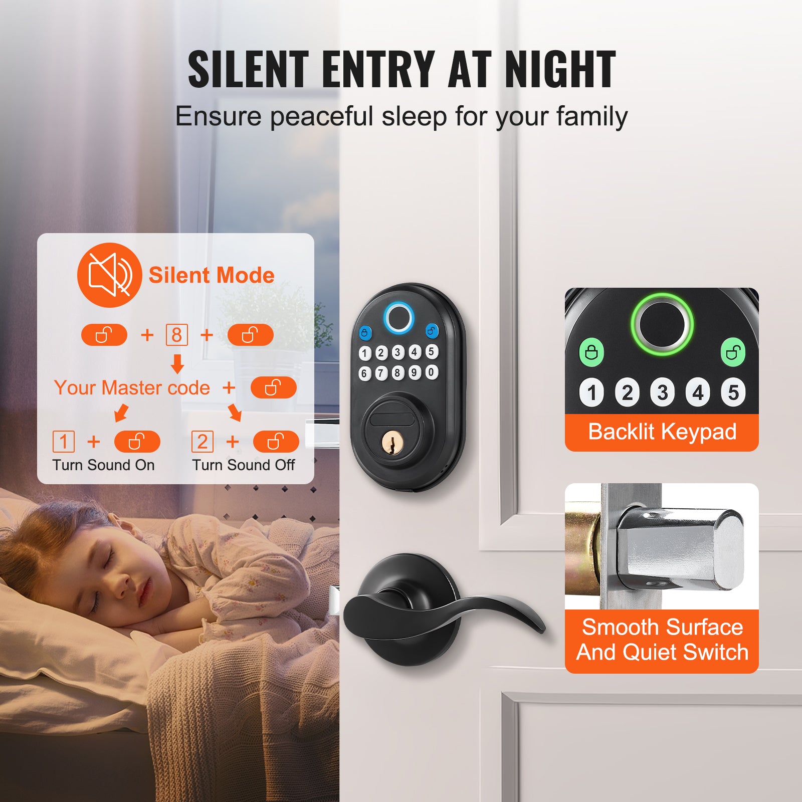 Fingerprint Door Lock with Level Handles Keyless Entry Door Lock Password