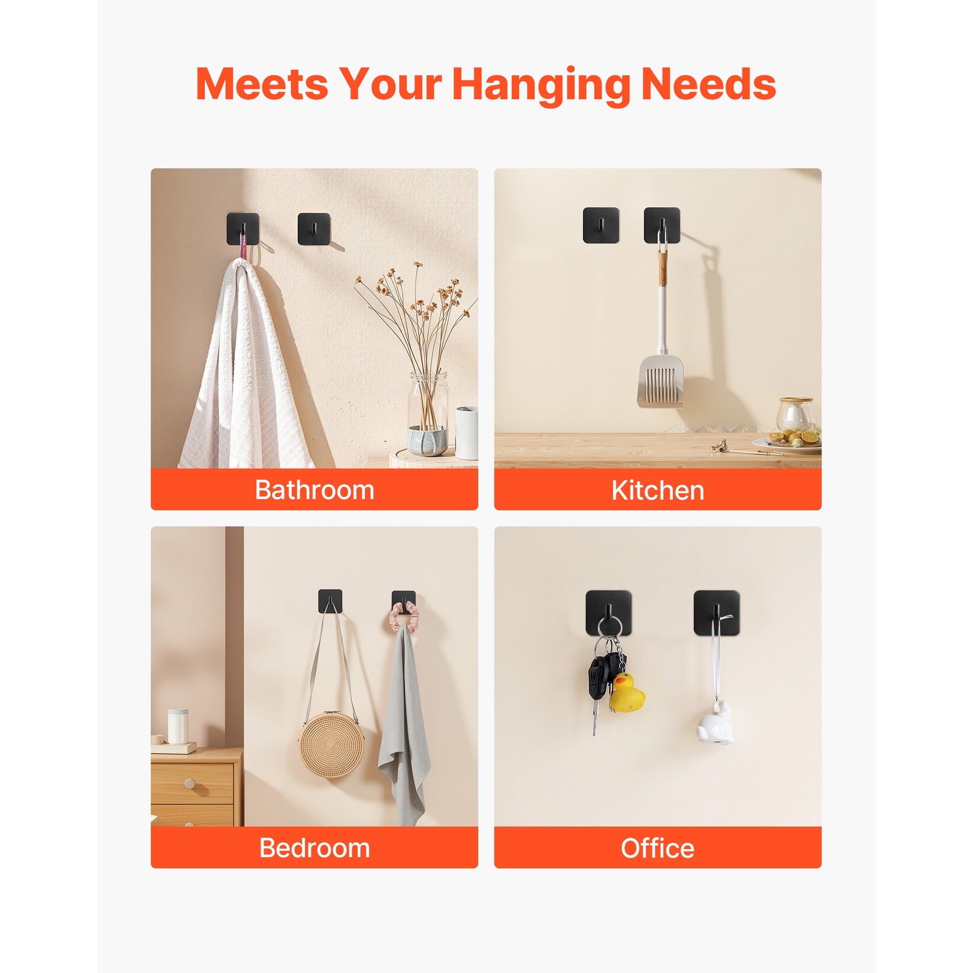 Adhesive Hooks Self-Adhesive Towel Coat Hooks 4 Pack Sticky Wall Hanger