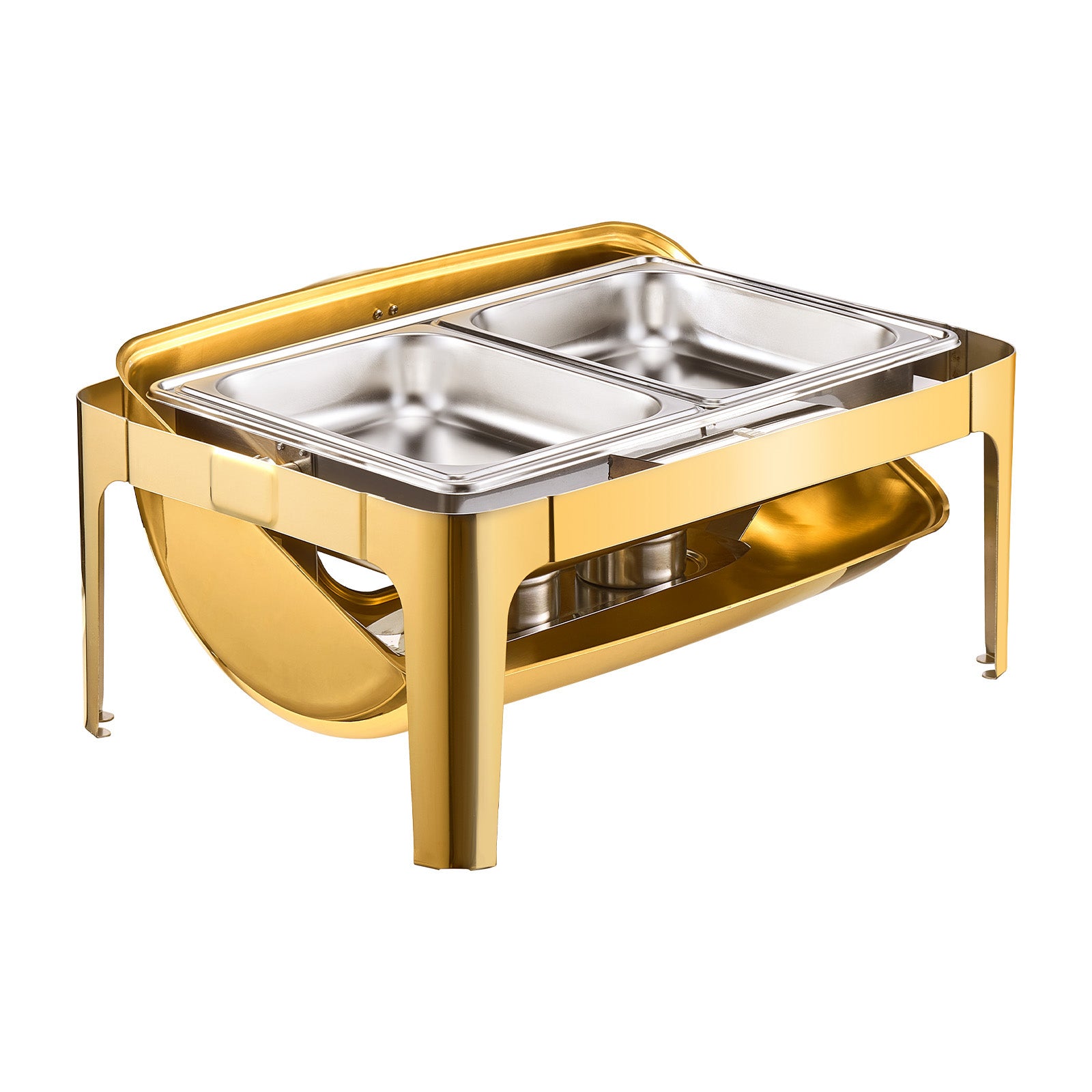 9Qt Rectangle Roll Top Chafing Dish Set with Full-Size Pan Stainless Steel Gold