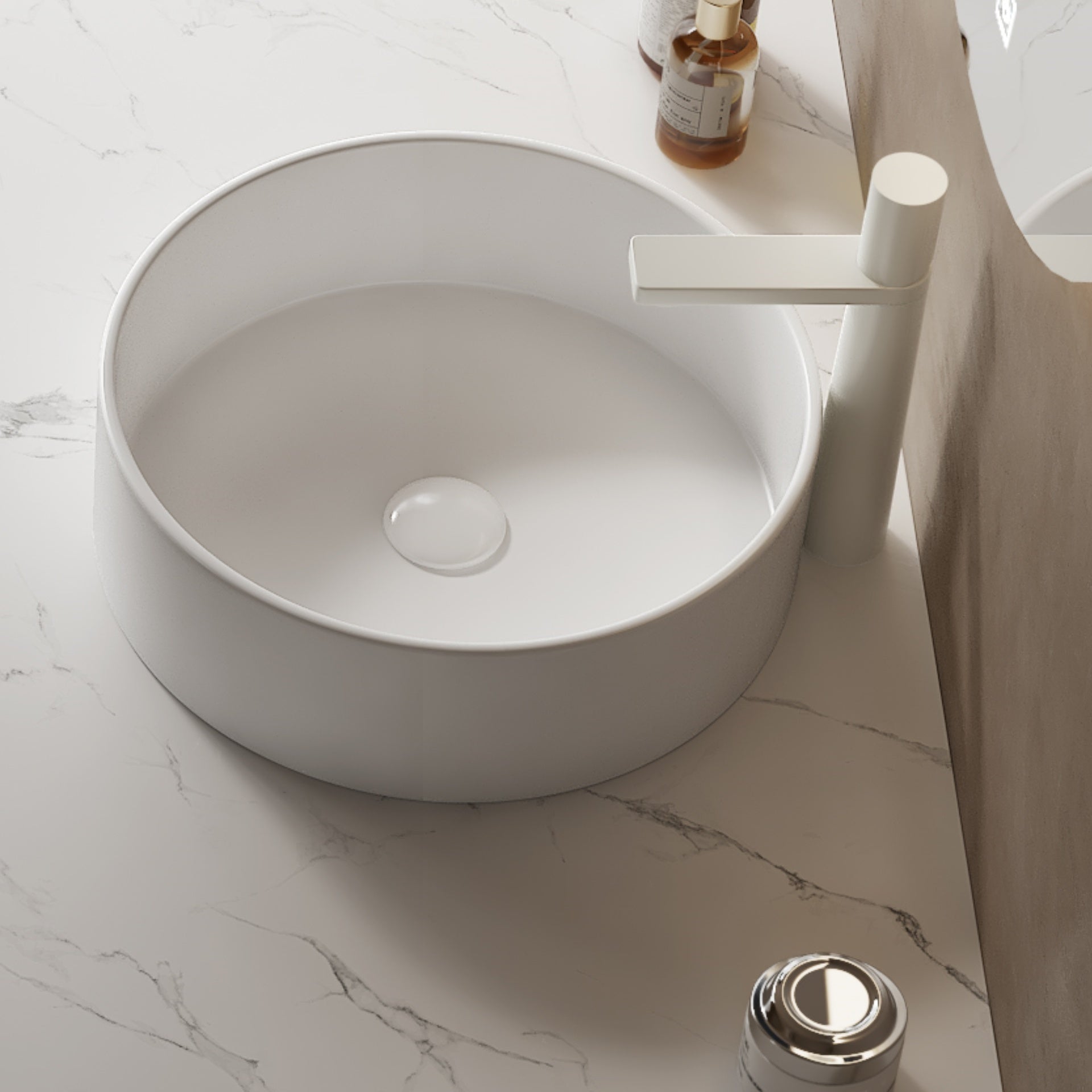 14'' Bathroom Sink, Round Vessel Ceramic Basin without Faucet, NO Cabinet, White