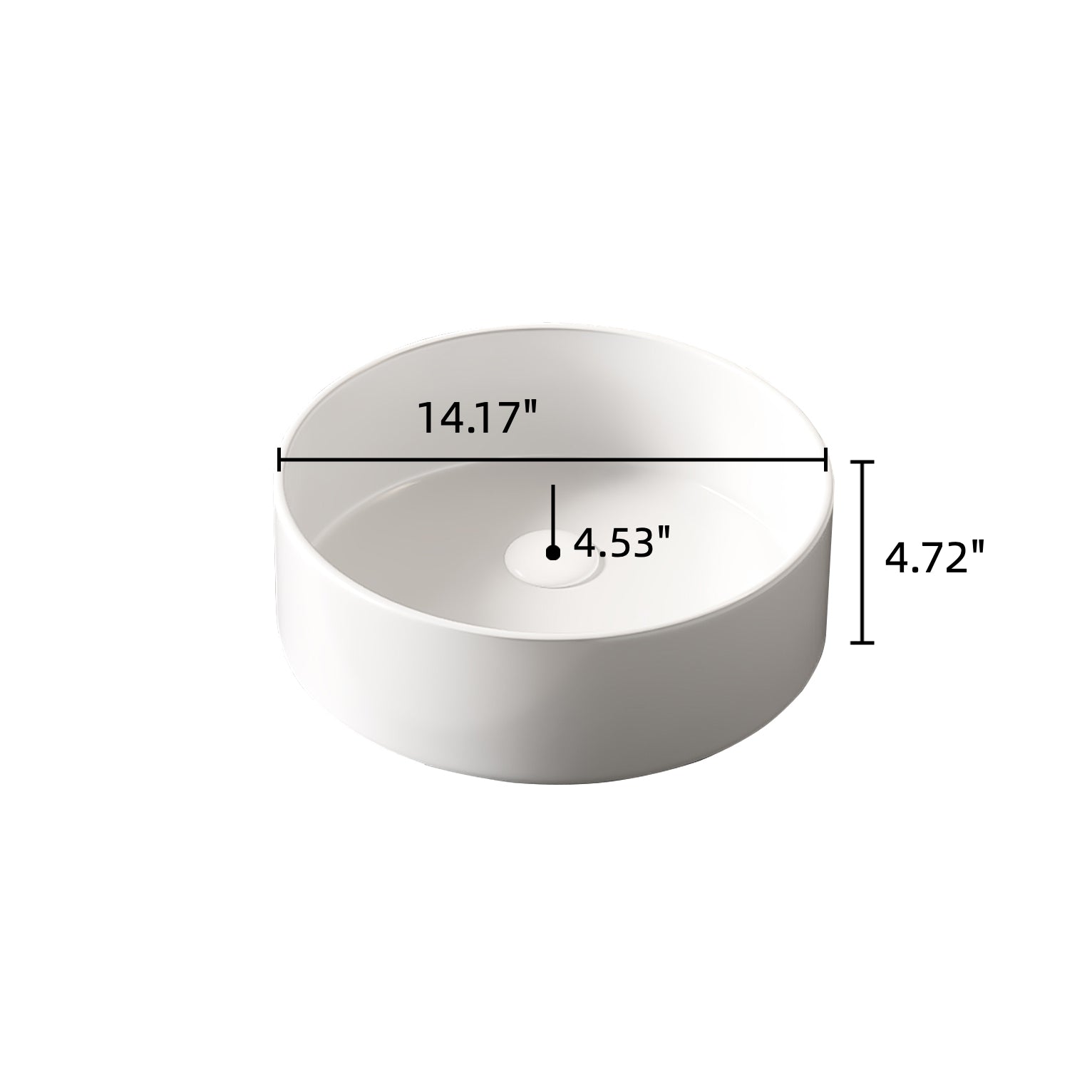 14'' Bathroom Sink, Round Vessel Ceramic Basin without Faucet, NO Cabinet, White