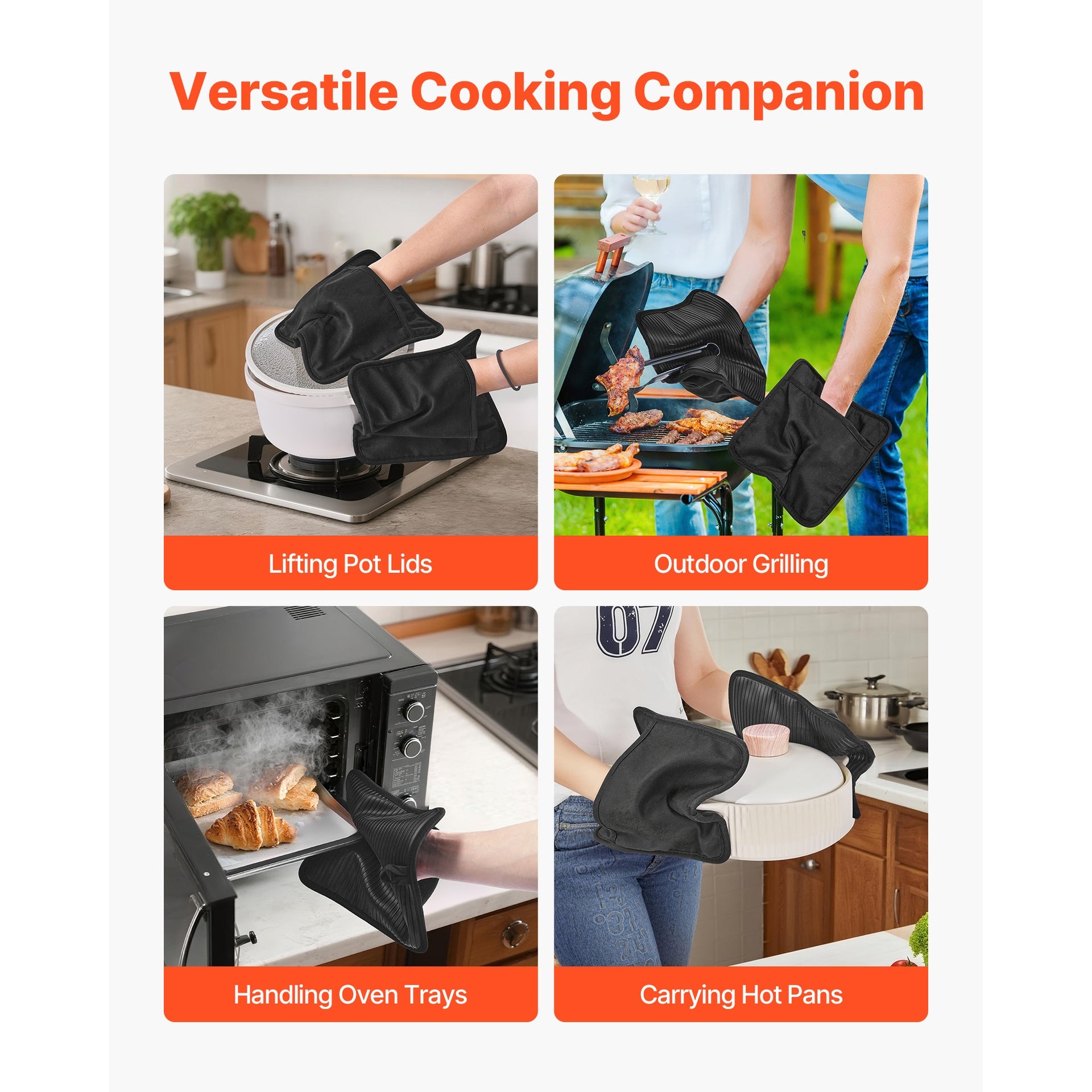 Pot Holders, Heat Resistant to 500°F with Ribbed Soft Anti-Slip Silicone Strips, 100% Cotton 9.06 x 8.98 inch Hot Pads with 2 No-Marks Hooks, Washable Pot Trivets for Kitchen & Barbeque, 2 Pack