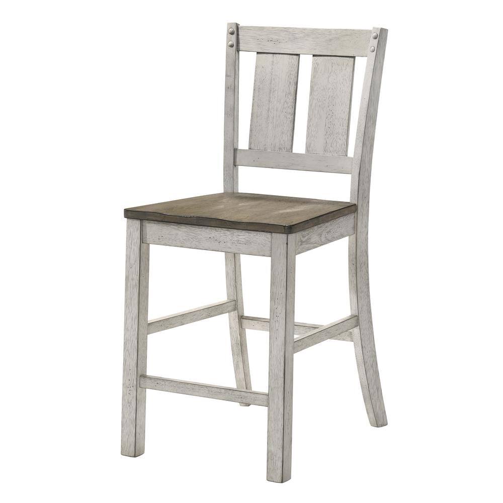 Antique White Finish Solid wood Farmhouse Design Kitchen Set of 2pc Counter Height Dining Chairs Slat Back Chairs Dining Room
