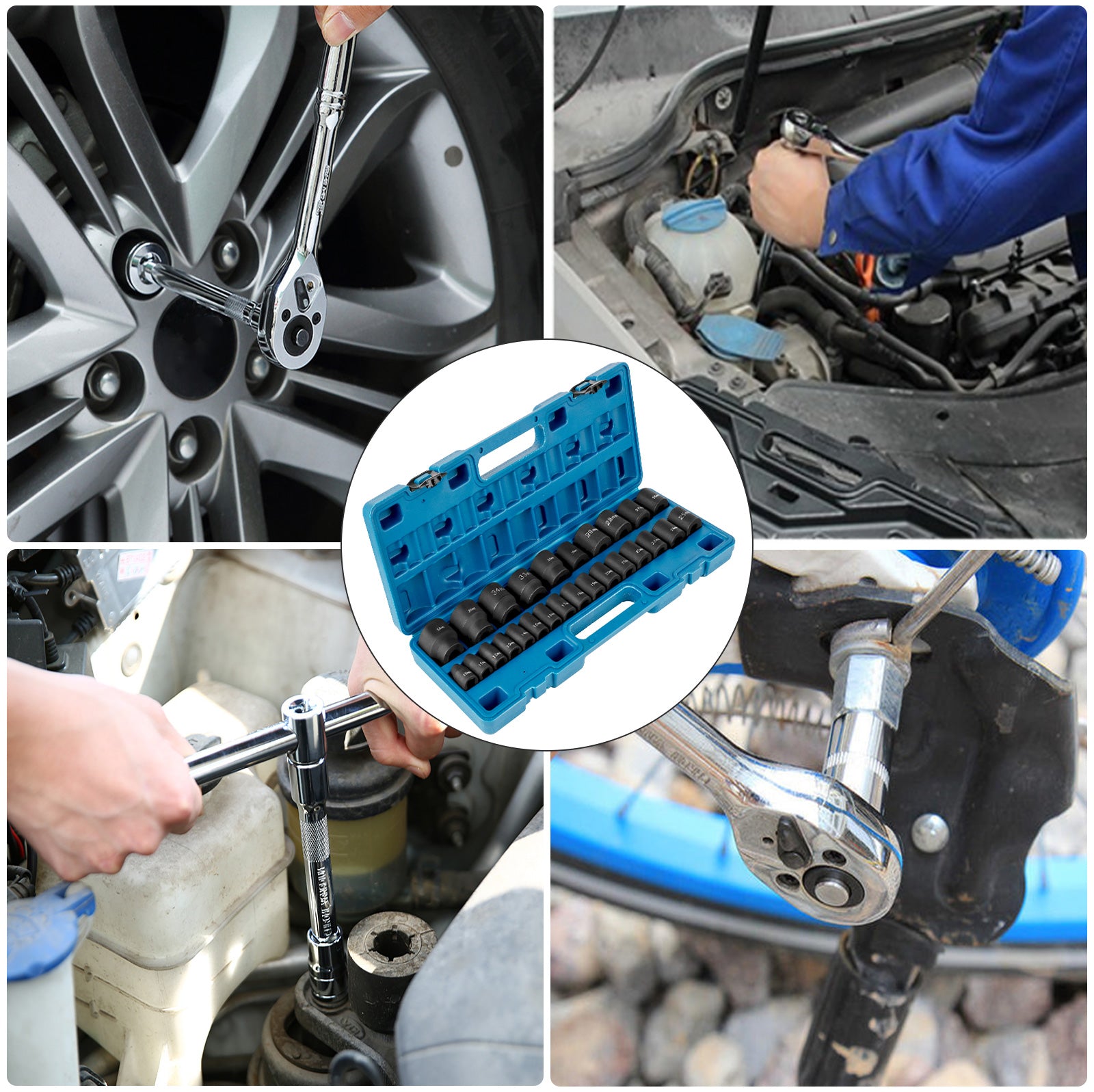 Impact Socket Set 1/2 Inches 26 Piece Impact Sockets, Shallow Socket, 6-Point Sockets, Rugged Construction, CR-V, 1/2 Inches Drive Socket Set Impact Metric 10mm - 36mm, with a Storage Cage