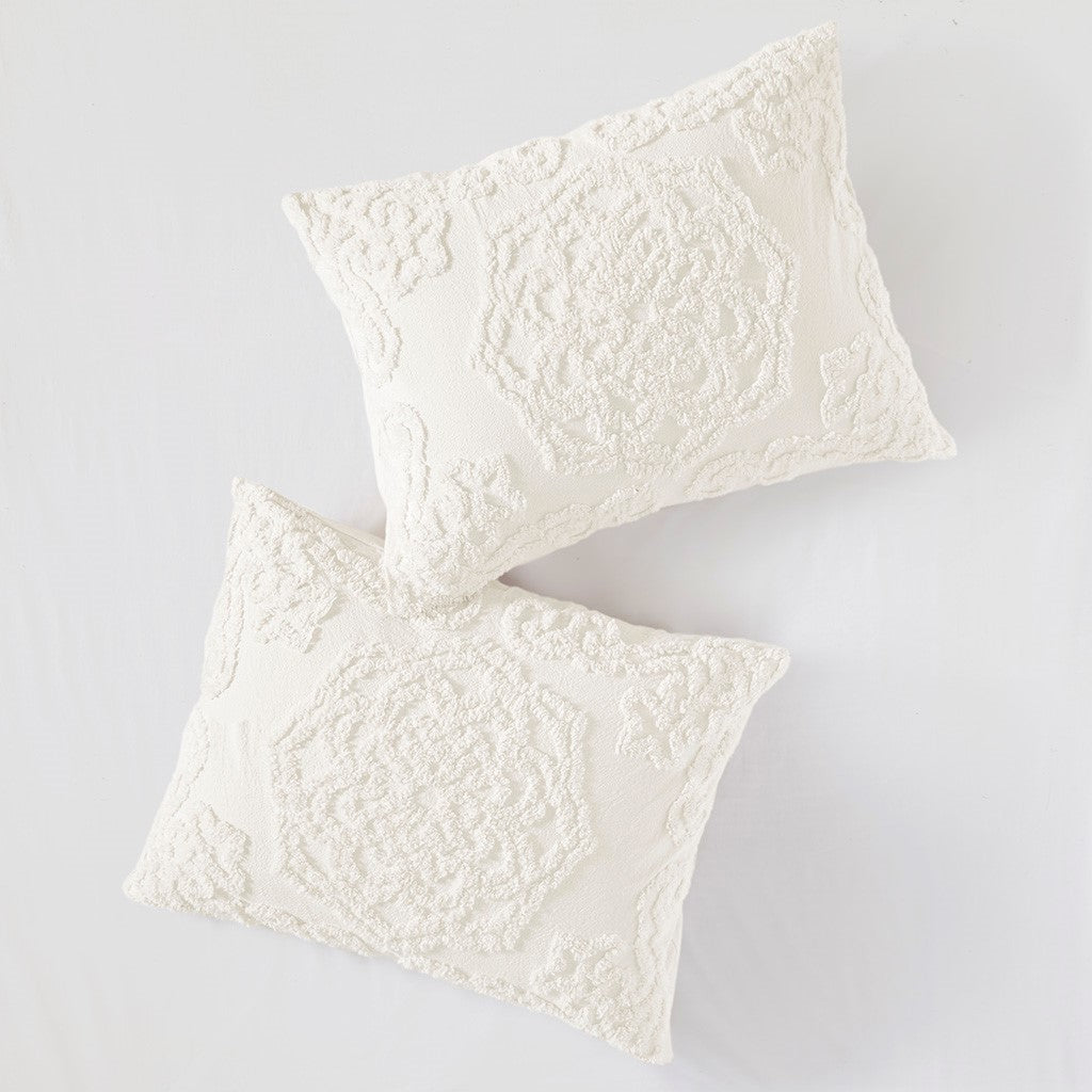 3-Piece Tufted Cotton Chenille Medallion Comforter Set Off-White King/Cal King