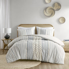 Cotton Printed Comforter Set with Chenille White/Navy King/Cal King
