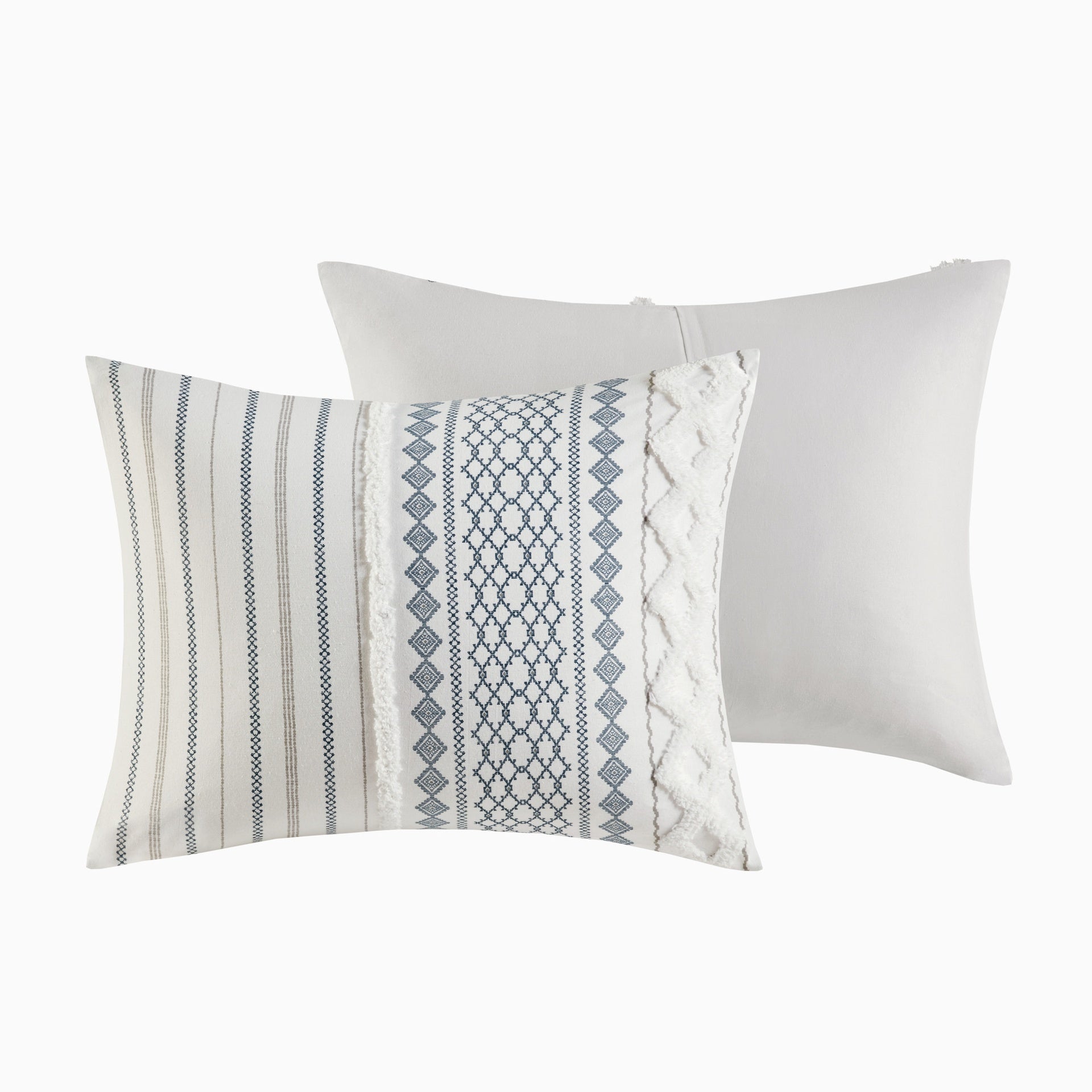 Cotton Printed Comforter Set with Chenille White/Navy King/Cal King