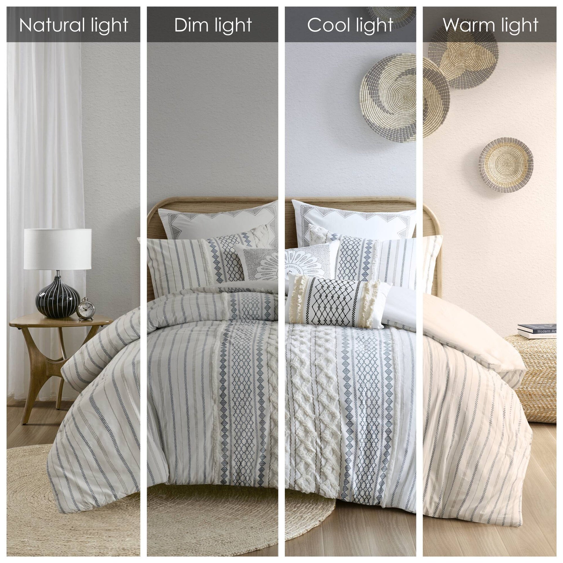 Cotton Printed Comforter Set with Chenille White/Navy King/Cal King
