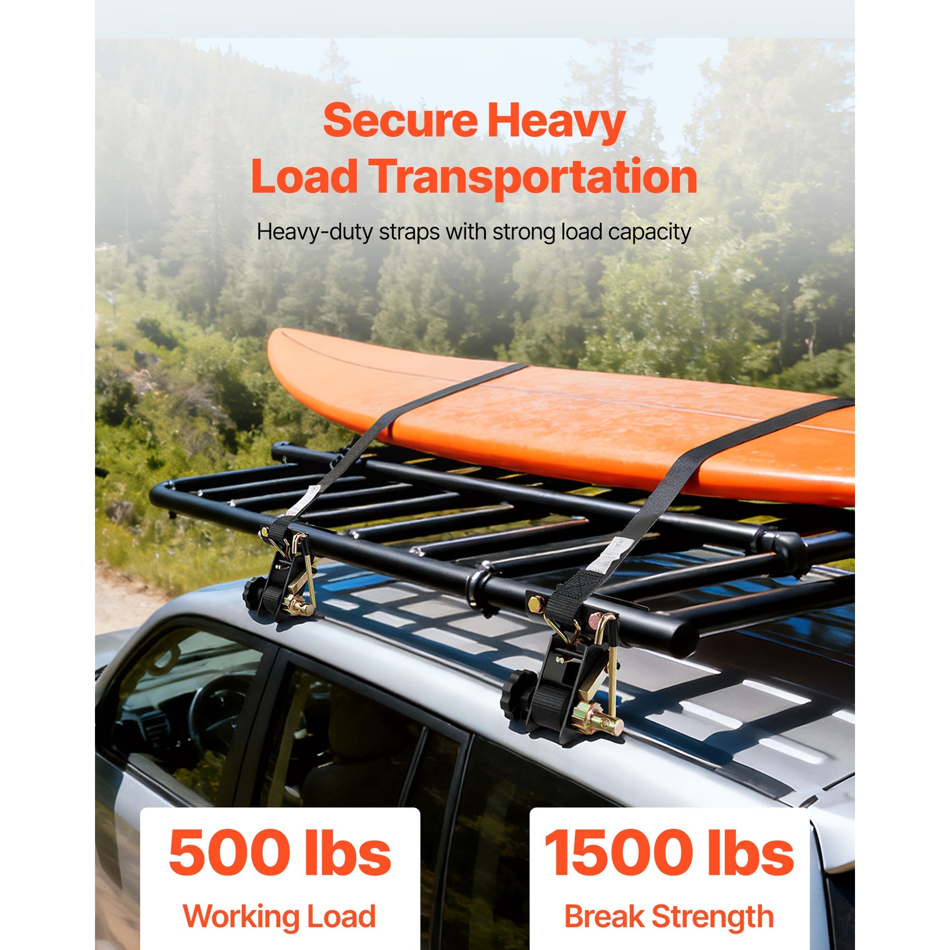 Ladder Rack Ratchet Straps, 1.87-2 in Black Round Tube Mount, 1.5 in Wide x 7.4 ft Long Black Ladder Rack Straps with Double J-Hooks, 500 lbs Load Heavy Duty, Cargo Buckle Lock Strap (4 Pack)