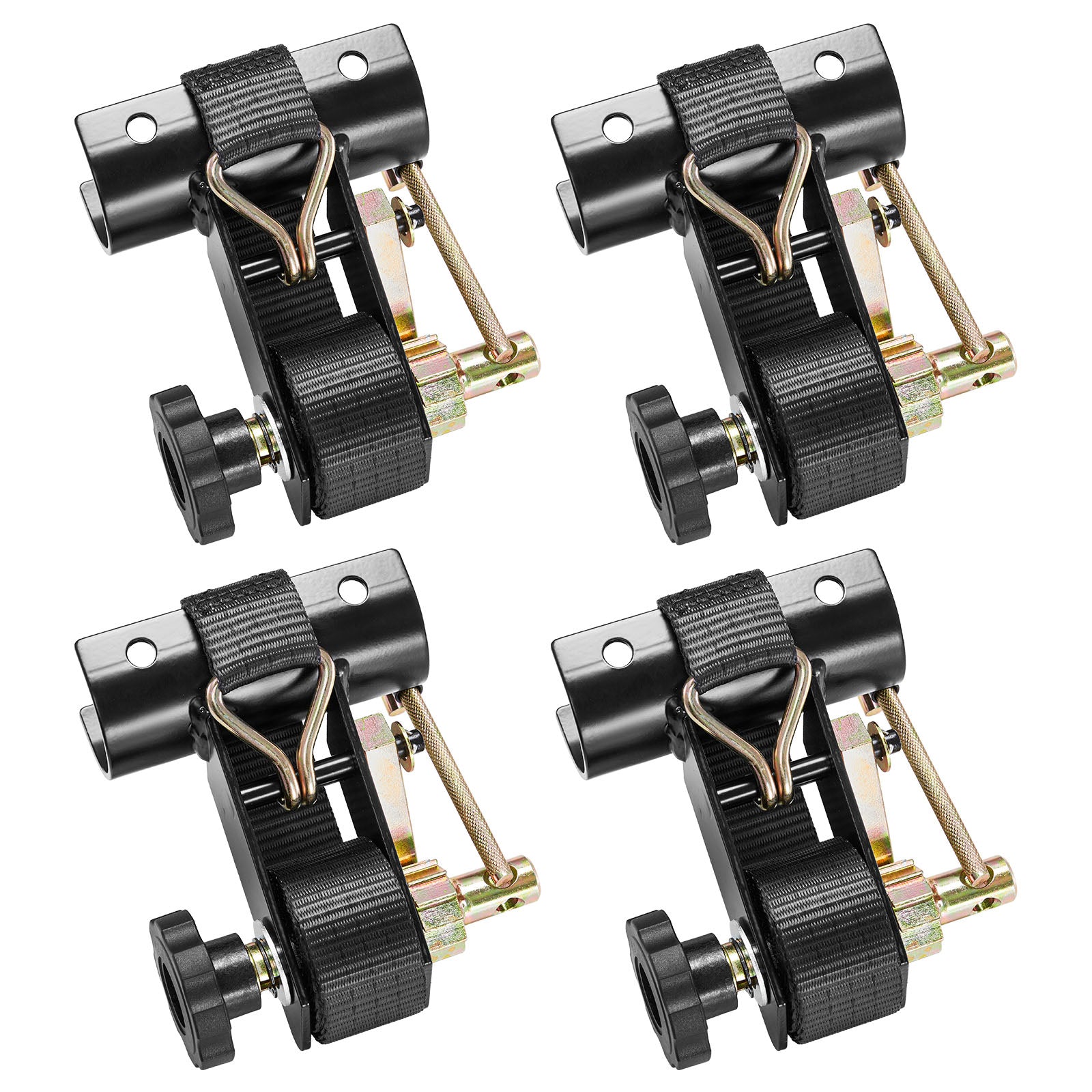 Ladder Rack Ratchet Straps, 1.87-2 in Black Round Tube Mount, 1.5 in Wide x 7.4 ft Long Black Ladder Rack Straps with Double J-Hooks, 500 lbs Load Heavy Duty, Cargo Buckle Lock Strap (4 Pack)