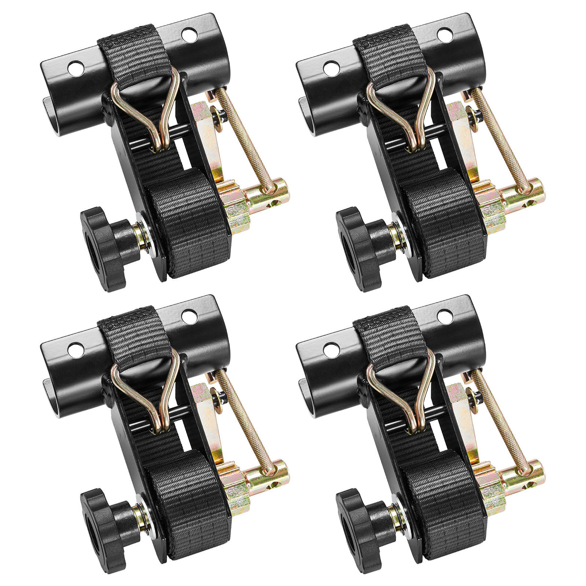 Ladder Rack Ratchet Straps, 1.87-2 in Black Round Tube Mount, 1.5 in Wide x 7.4 ft Long Black Ladder Rack Straps with Double J-Hooks, 500 lbs Load Heavy Duty, Cargo Buckle Lock Strap (4 Pack)