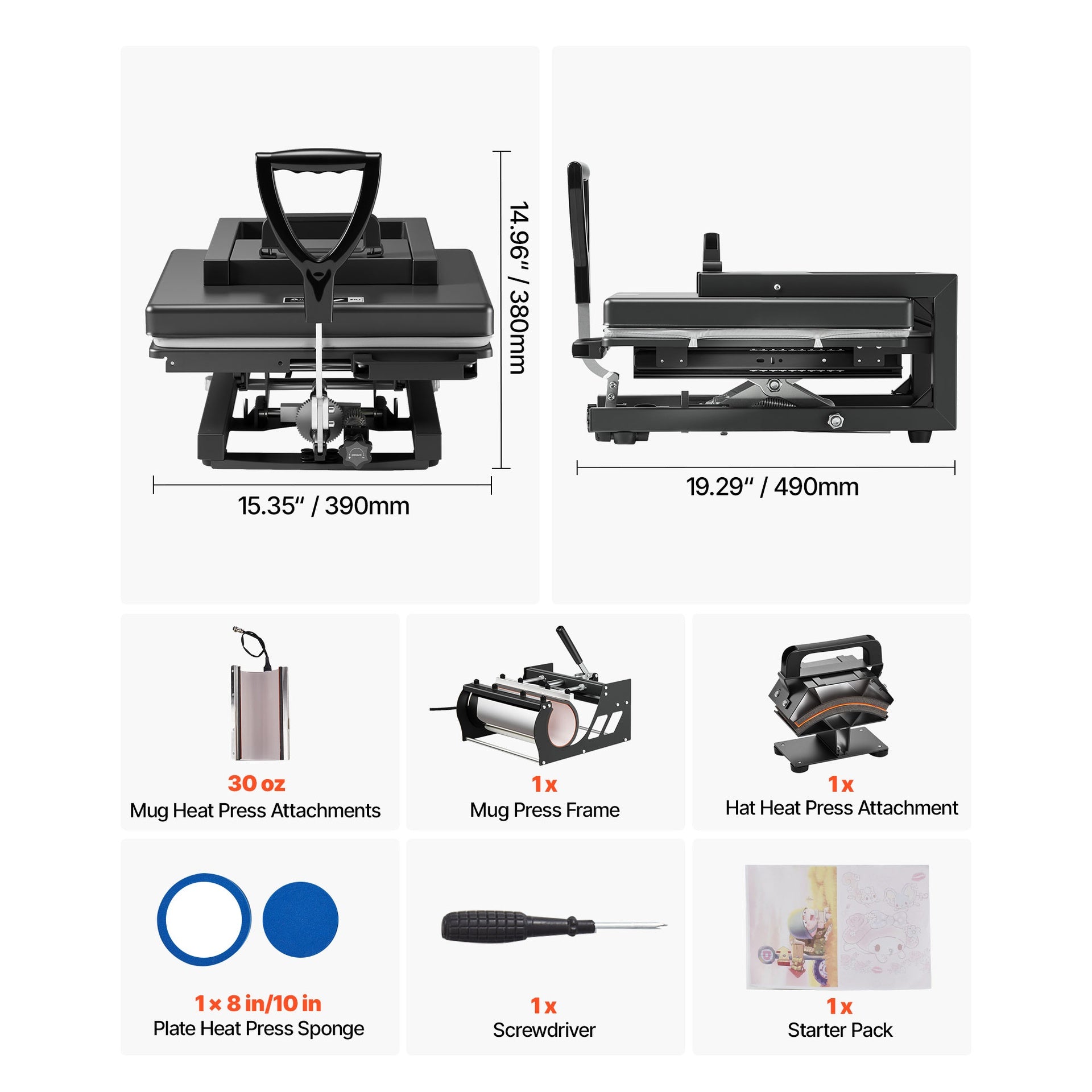 Hybrid Heat Press, 15 x 15 inch, 5-in-1 Multifunction, Heat Up Fast and Even, All-New Patented Design, Easy to Control, Sublimation Press Machine for T-shirts/Mugs/Tumblers/Caps/Plates, Black