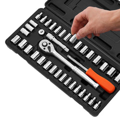 Socket Set, 39 Pieces, 3/8 & 1/4 inch Drive Socket and Ratchet Set, SAE and Metric Size, Mechanic Tool Kit with Ratchet Wrench, Accessories, Storage Case, CR-V Alloy Steel, for Automotive Repair