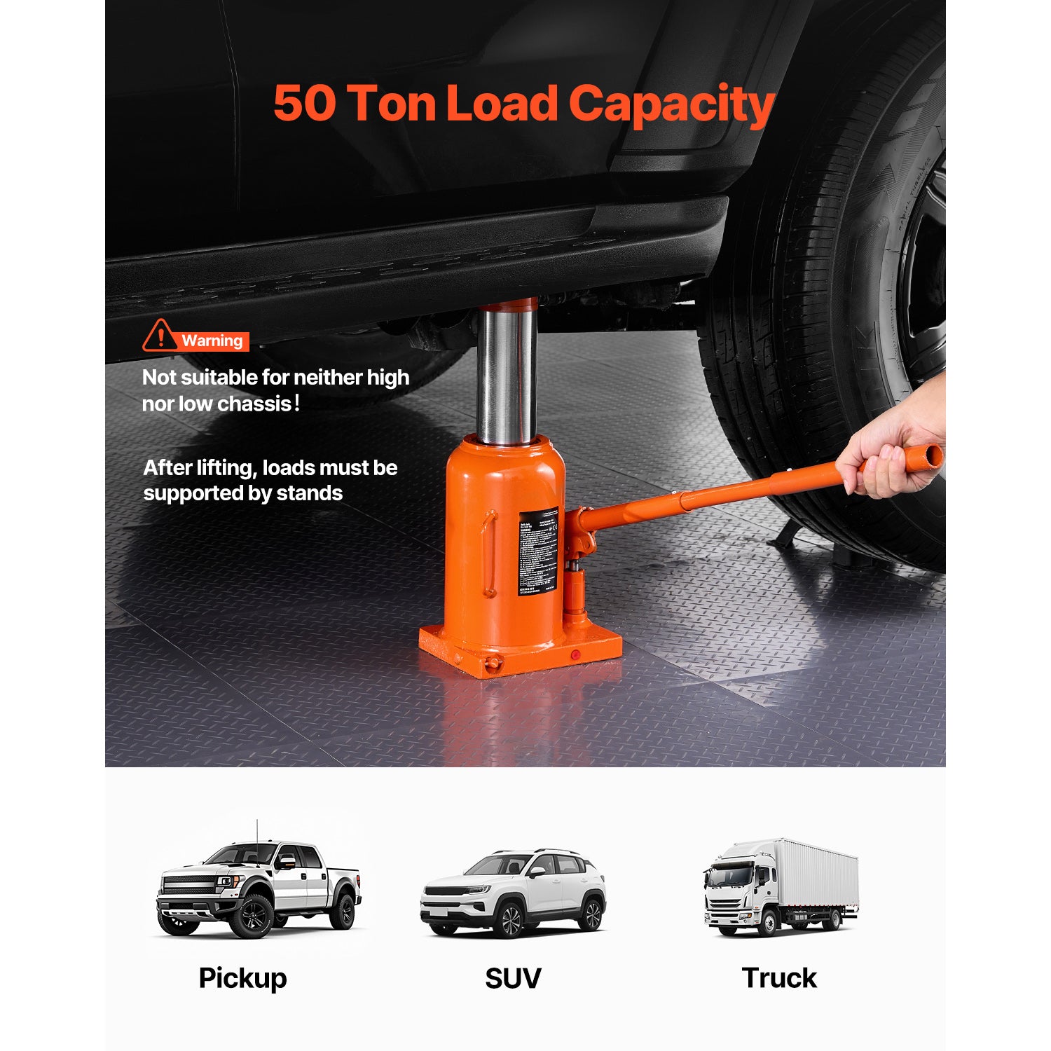 Hydraulic Bottle Jack 50 Ton Manual High Lift Automotive Car Repair Shop