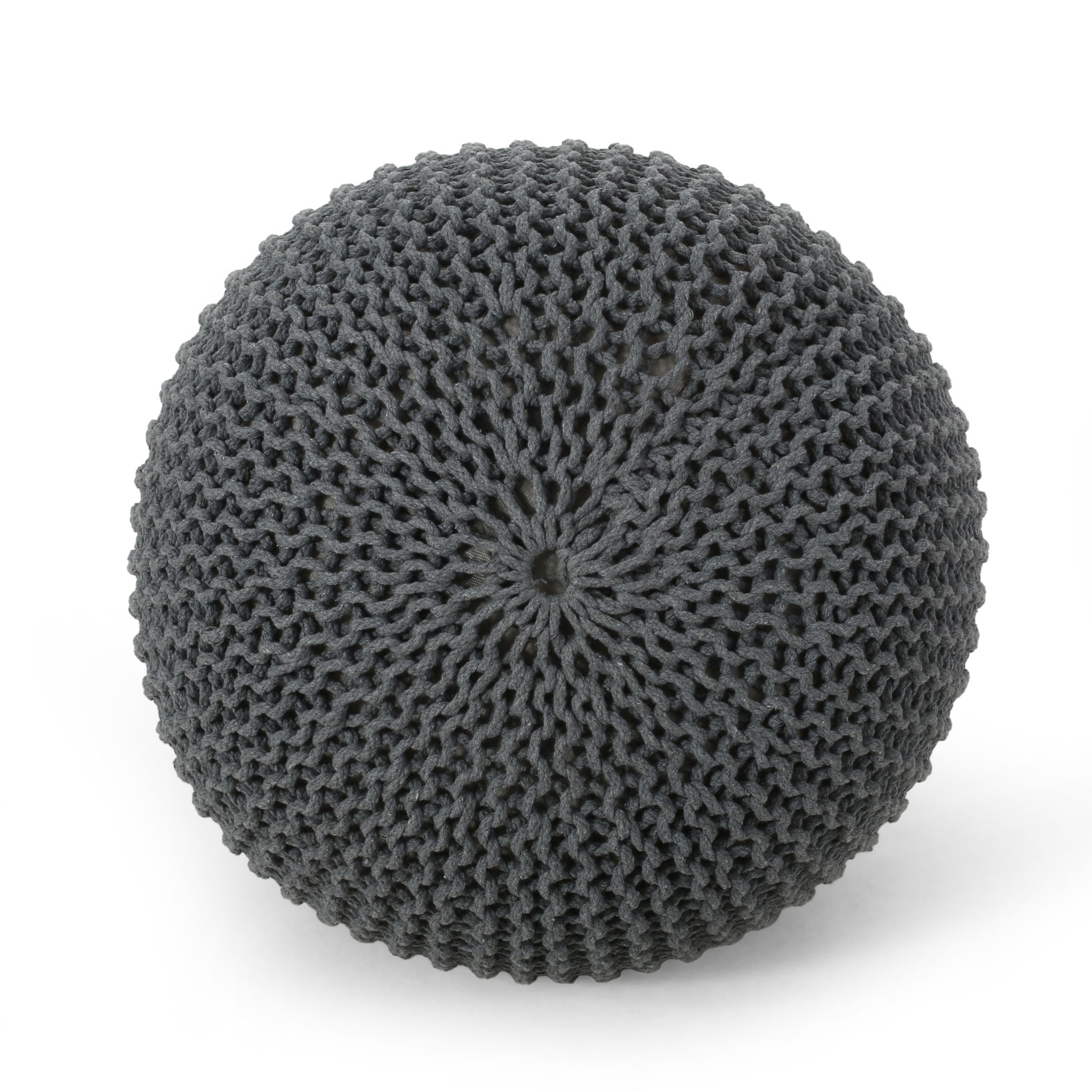 Bordeaux  Knitted Cotton Round Pouf, Gray