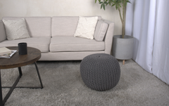 Bordeaux  Knitted Cotton Round Pouf, Gray