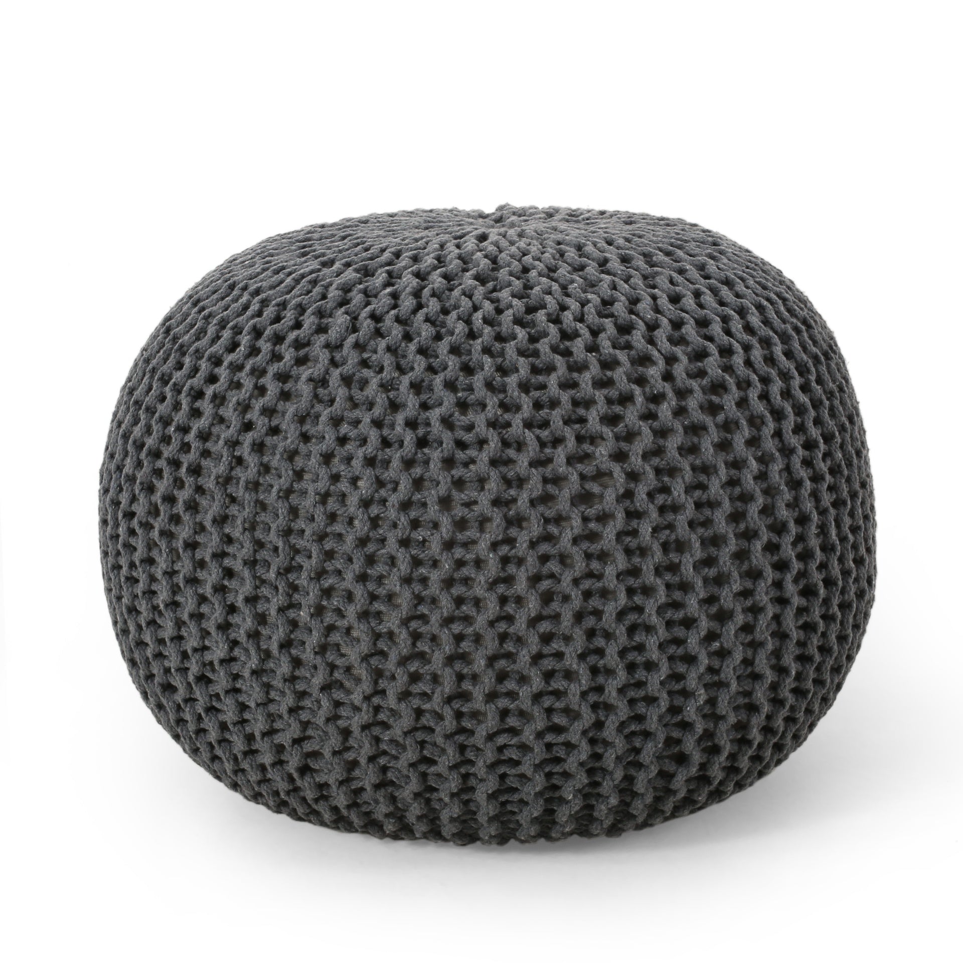 Bordeaux  Knitted Cotton Round Pouf, Gray