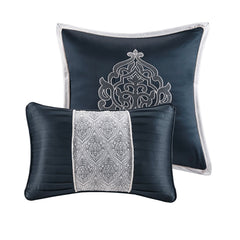 8 Piece Jacquard Comforter Set Navy/Silver King