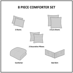 8 Piece Jacquard Comforter Set Navy/Silver King
