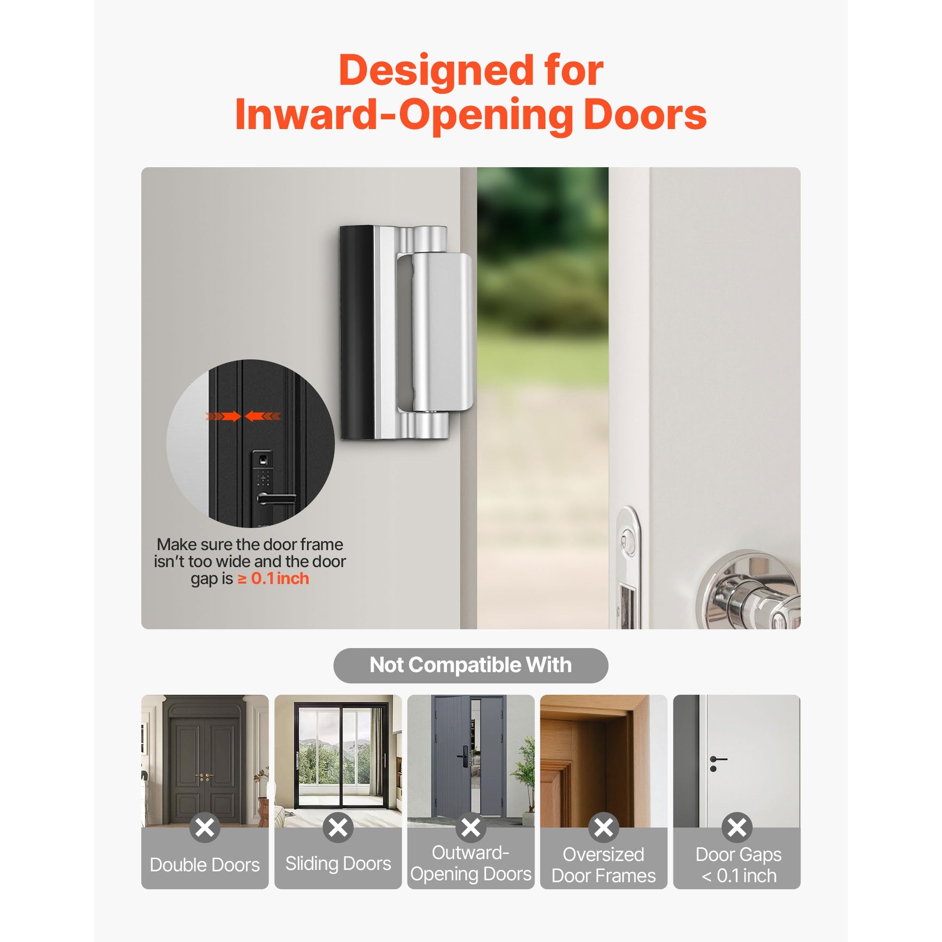 Door Reinforcement Lock Home Security Door Lock 2 Pack with 3 Inch Stop