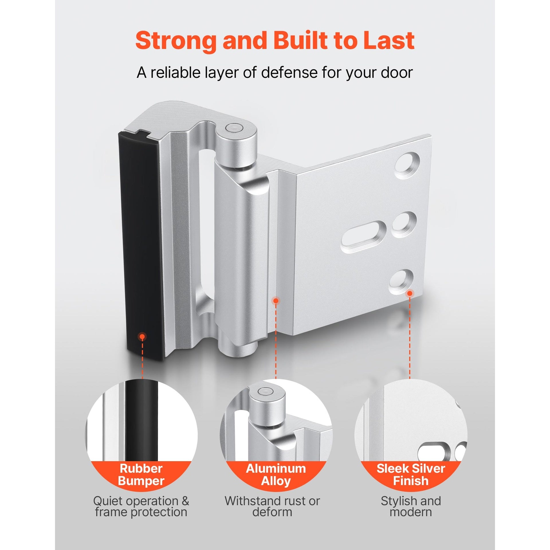 Door Reinforcement Lock Home Security Door Lock 2 Pack with 3 Inch Stop