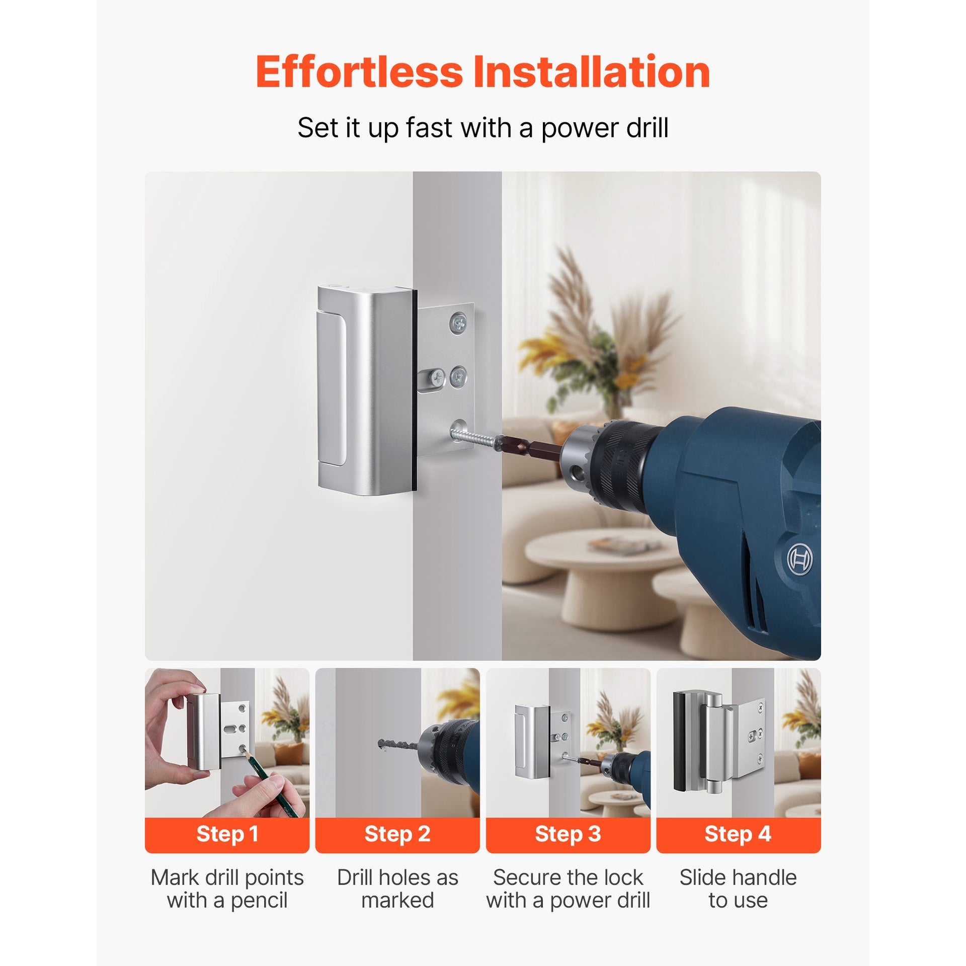 Door Reinforcement Lock Home Security Door Lock 2 Pack with 3 Inch Stop