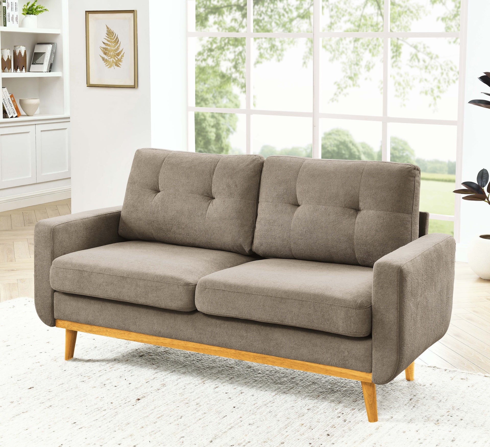 67.7" Wide Mid-Century Modern Upholstered Tufted Loveseat Sofa With Wooden Legs