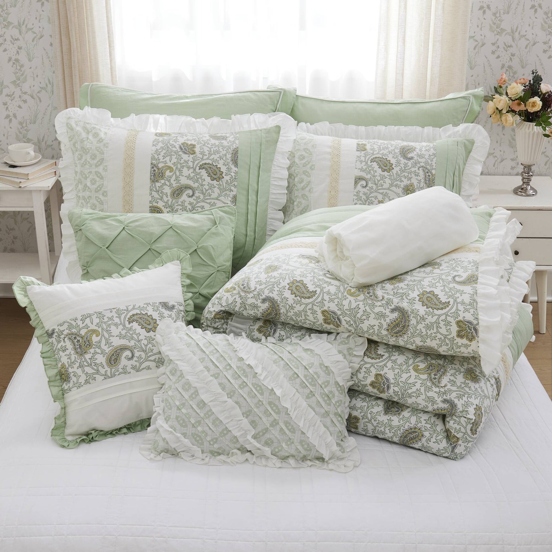 9 Piece Cotton Percale Comforter Set Queen