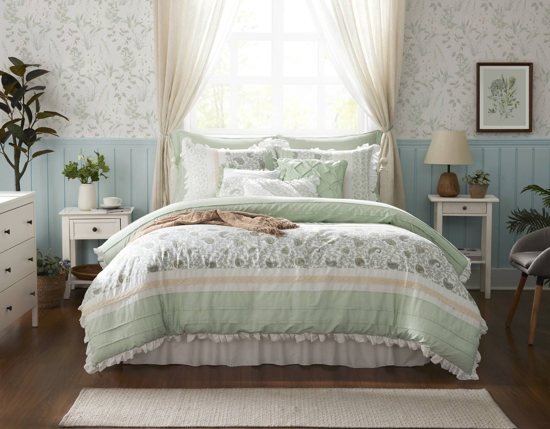9 Piece Cotton Percale Comforter Set Queen