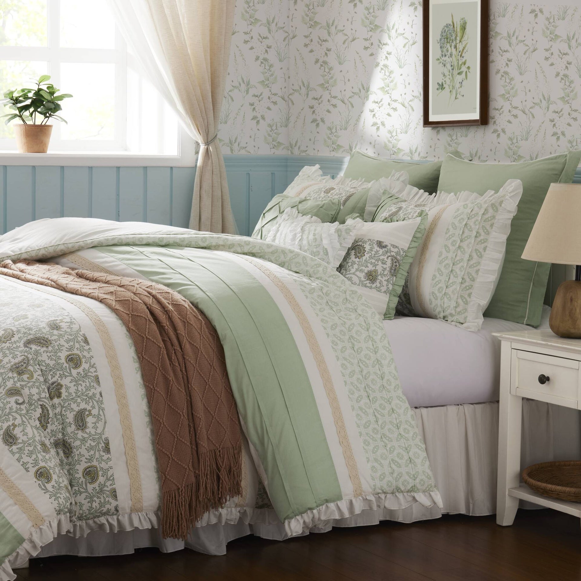 9 Piece Cotton Percale Comforter Set Queen