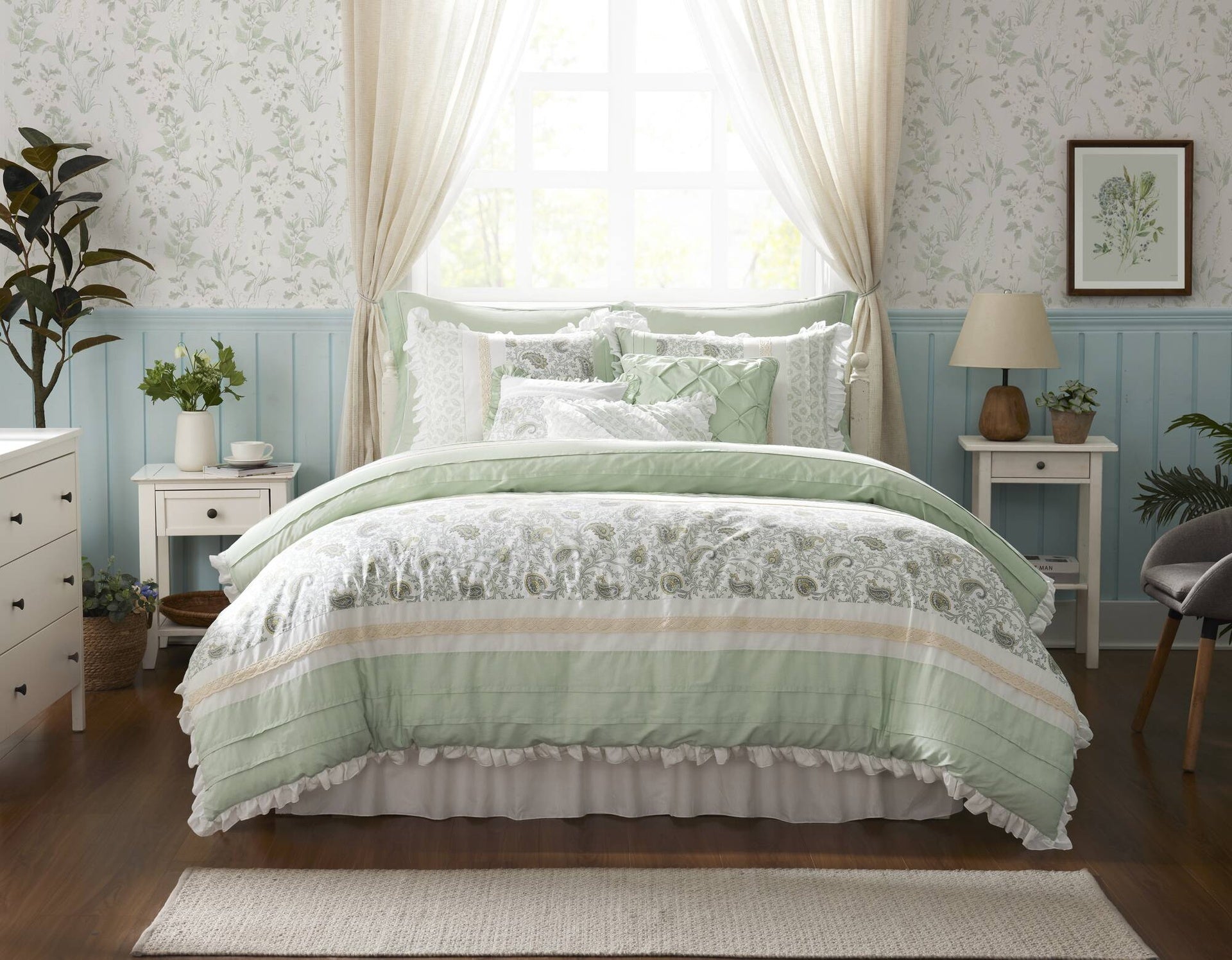 9 Piece Cotton Percale Comforter Set Queen