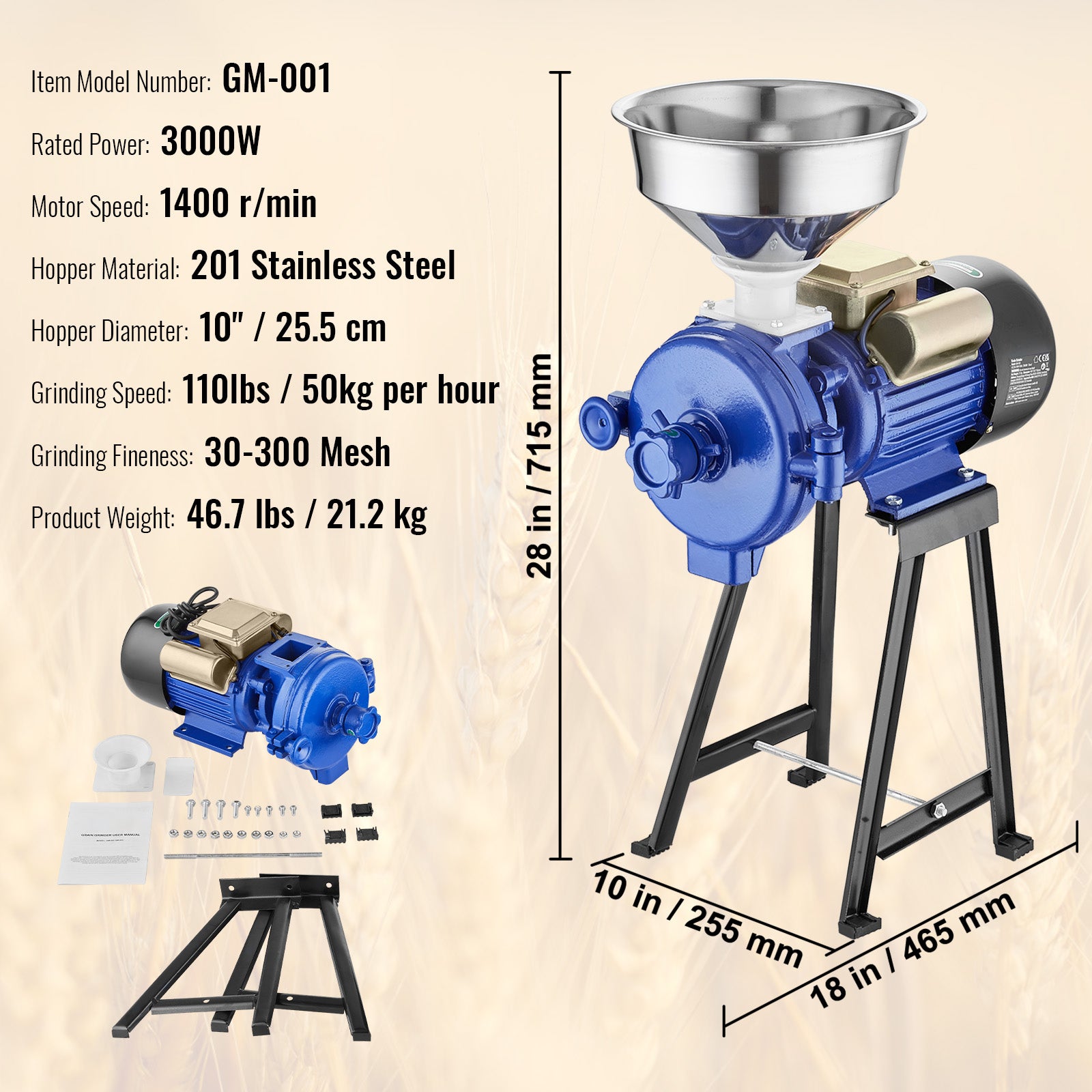 3000W Electric Grain Grinder Corn Wheat Flour Cereal Mill Dry Grinder