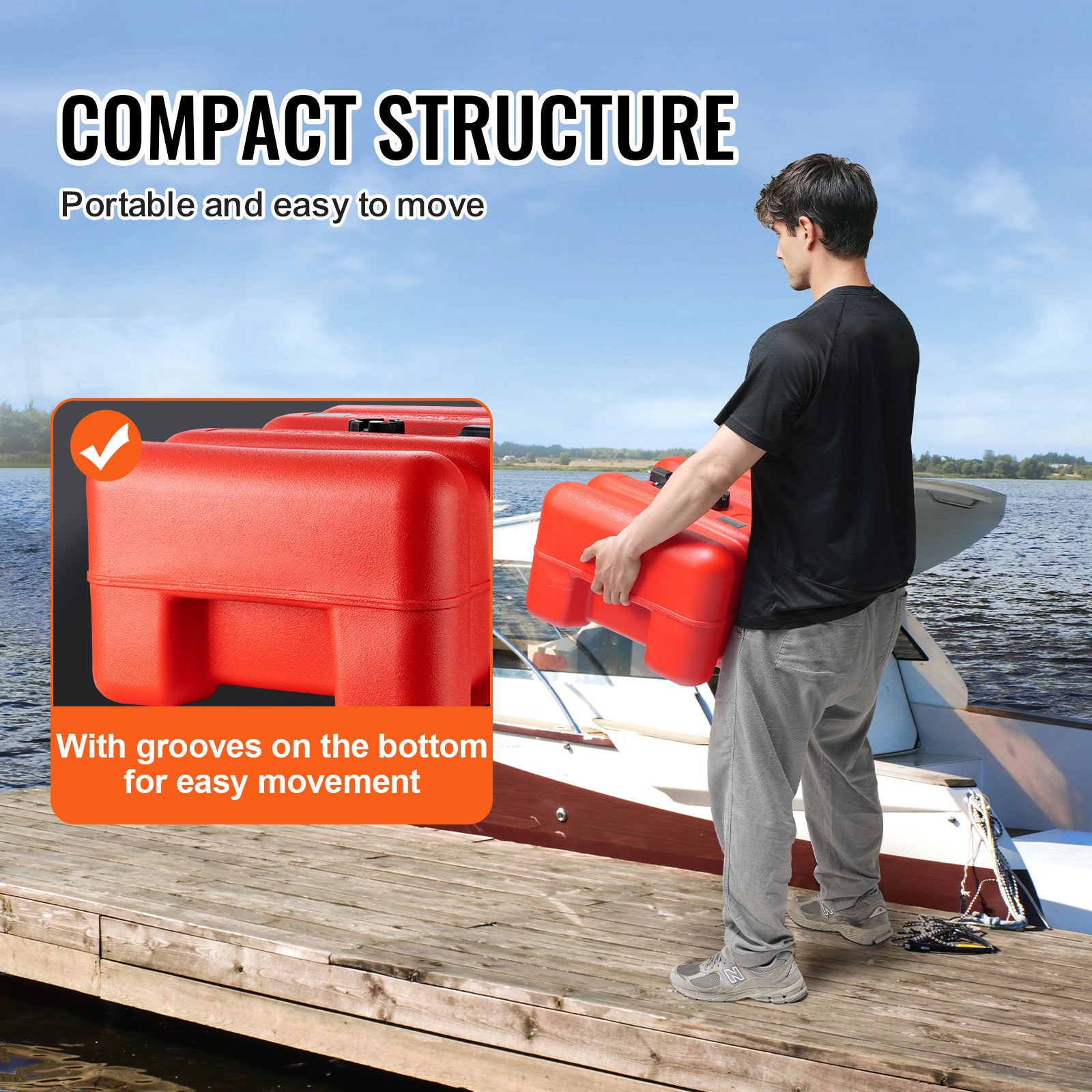 Marine Fuel Tank, 14.53 Gallon/55L, Portable Boat Fuel Gas Tank for Outboard Engine Boats, Plastic Outboard Marine Boat Fuel Tank with Hose, Easy to Carry for Yacht, Fishing Boat, Deck Boat, Red